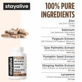 Close-up of STAY ALIVE Pygeum Africanum Supplement capsules
