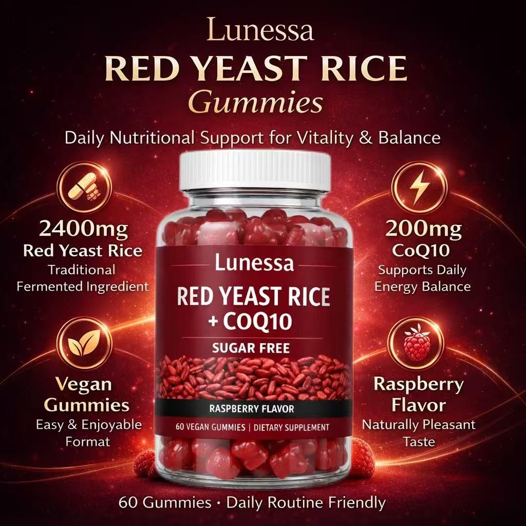 Close-up of SUBMETIC Red Yeast Rice Gummies showing texture