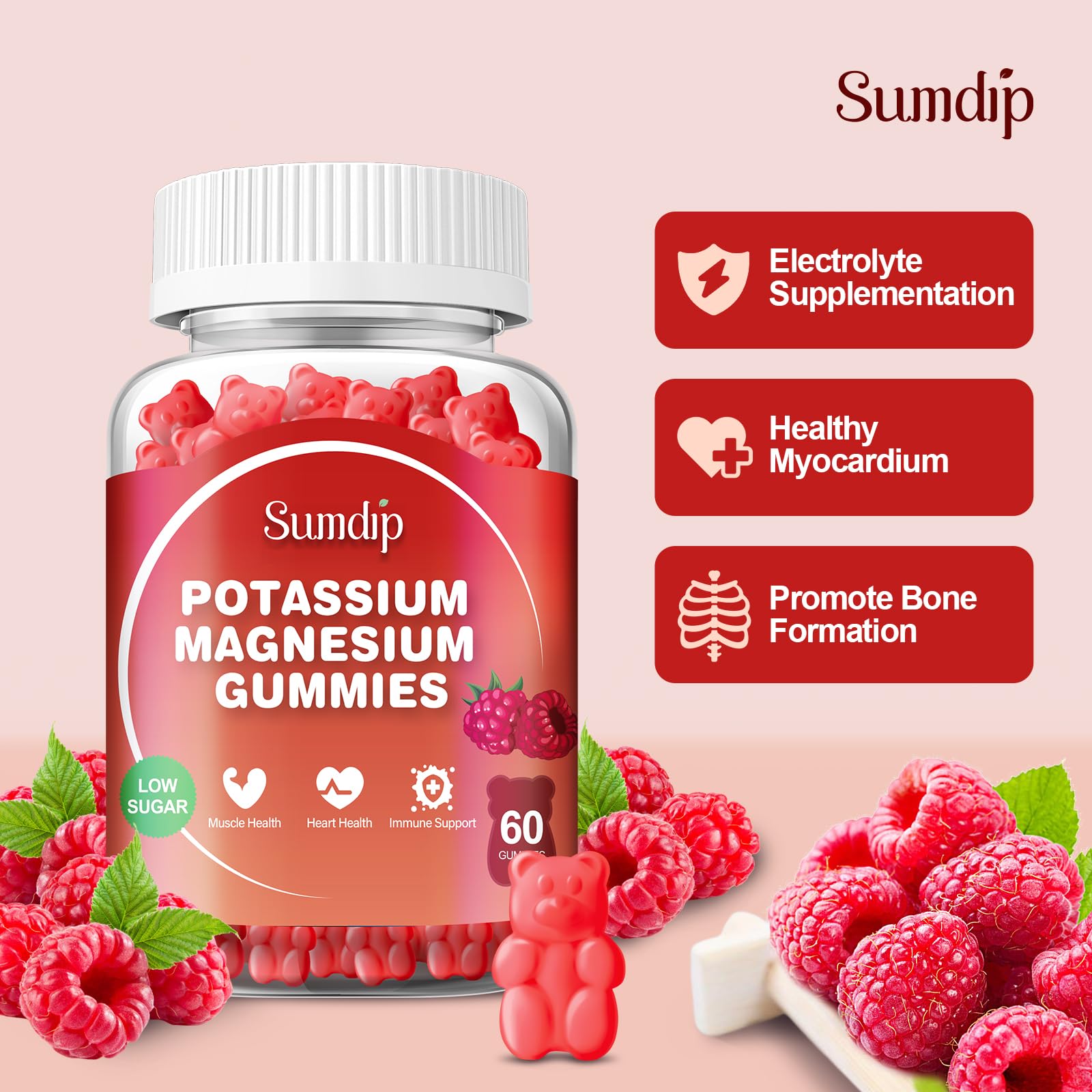 Close-up of SumDIP Potassium Magnesium Gummies showing texture