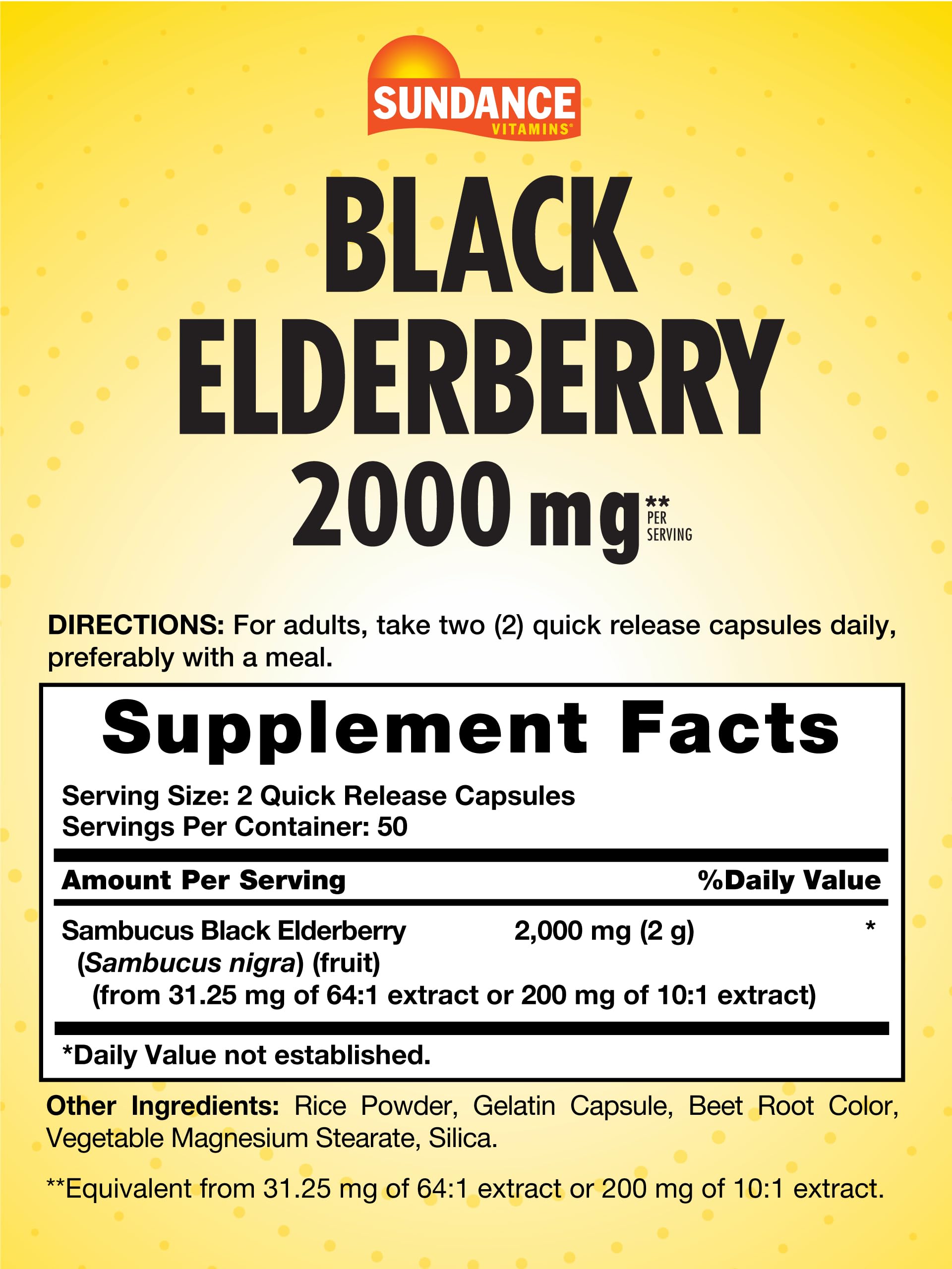 Close-up of Sundance Sambucus Black Elderberry Capsules showing quick release capsules