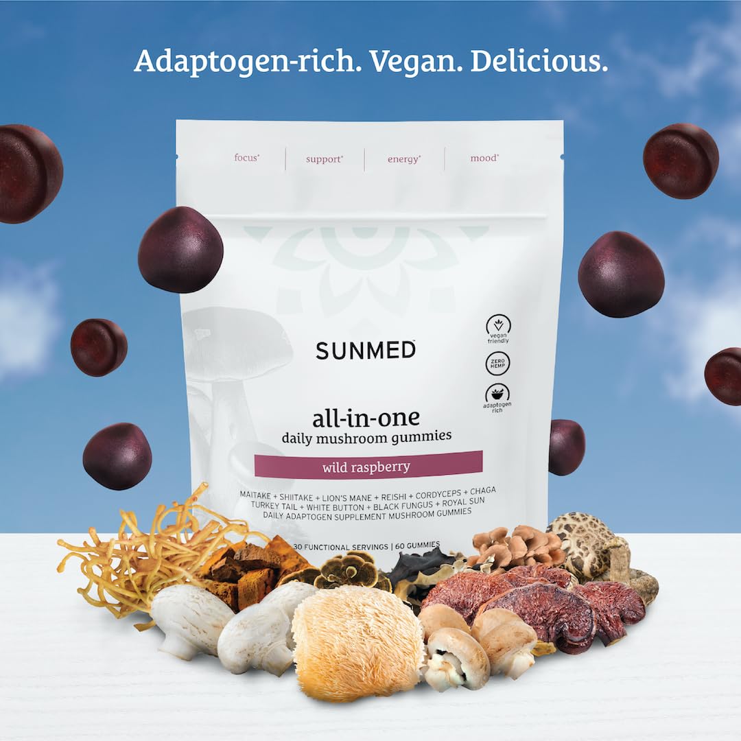 Close-up of SUNMED Mushroom Blend Supplement capsules