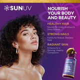 Close-up of SUNUV Biotin capsules