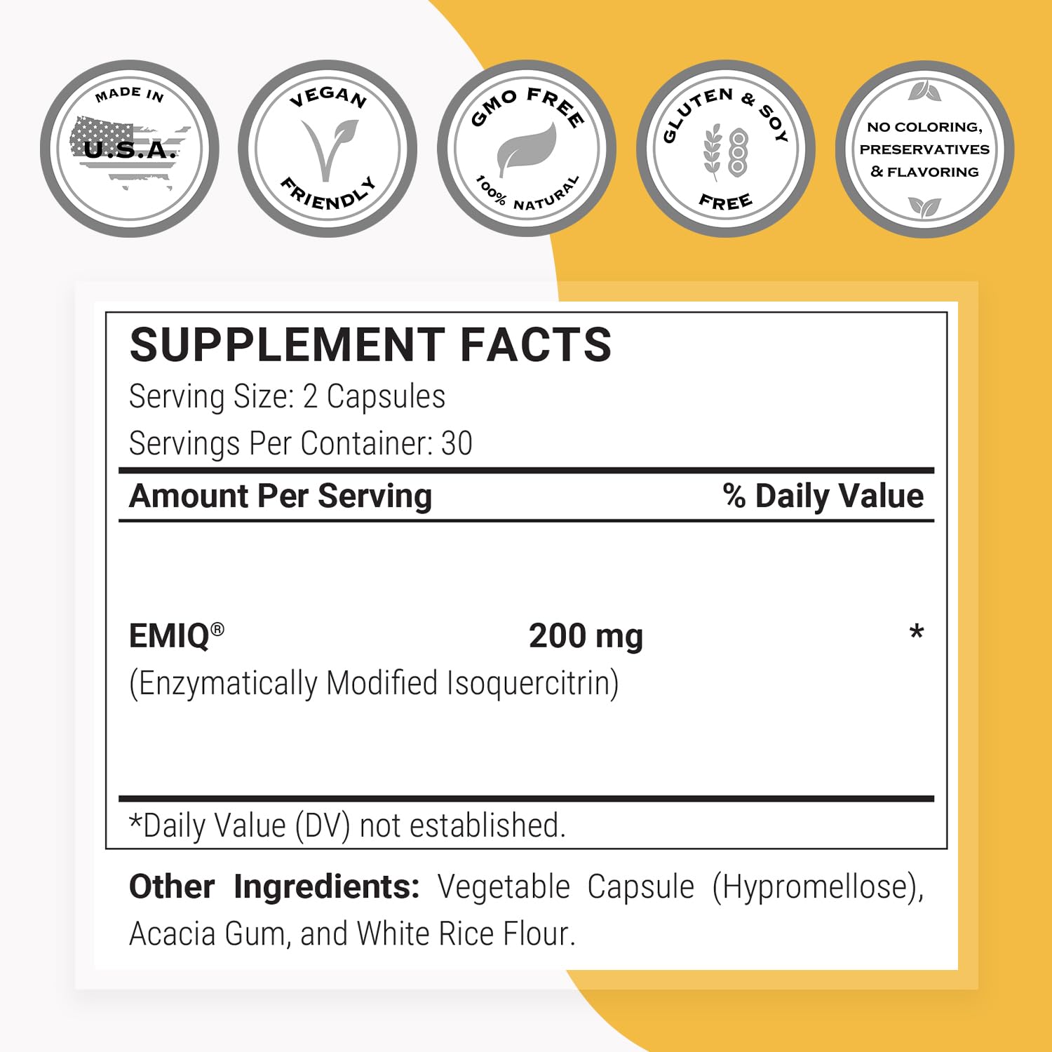 Close-up of Supersmart IsoQuercitrin EMIQ capsules