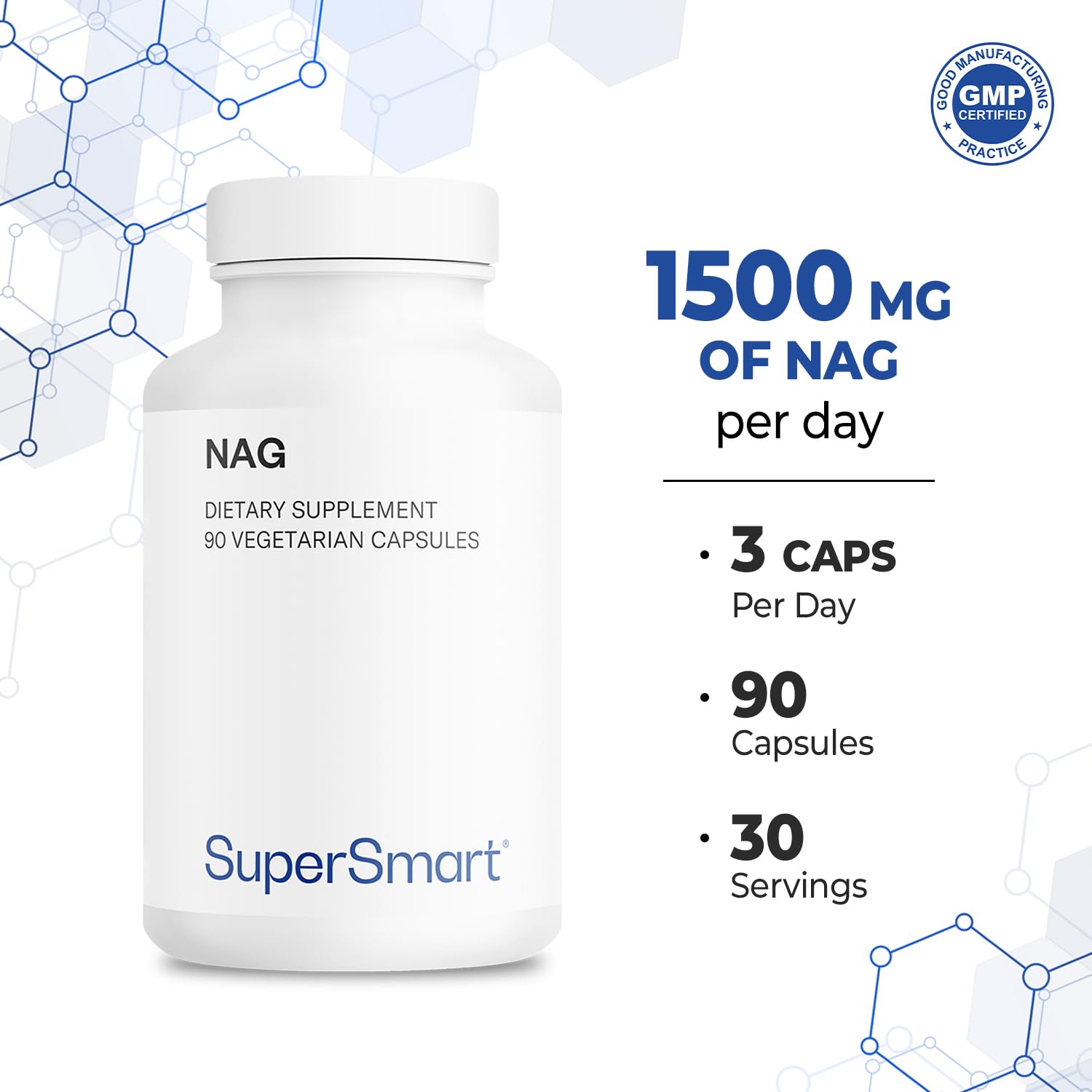 Close-up of Supersmart N-Acetyl Glucosamine capsules