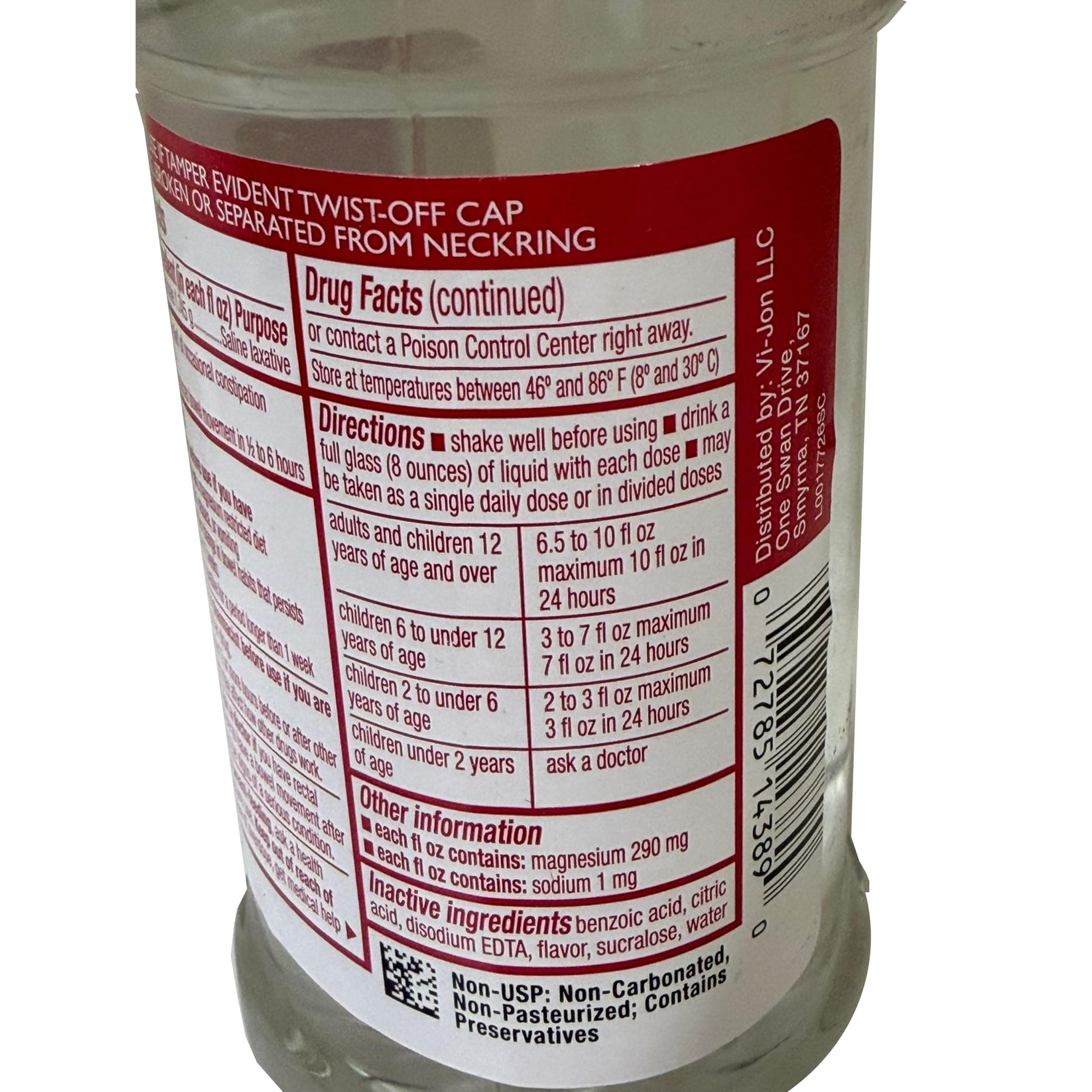 Close-up of Swan Magnesium Citrate Oral Solution Cherry flavour label