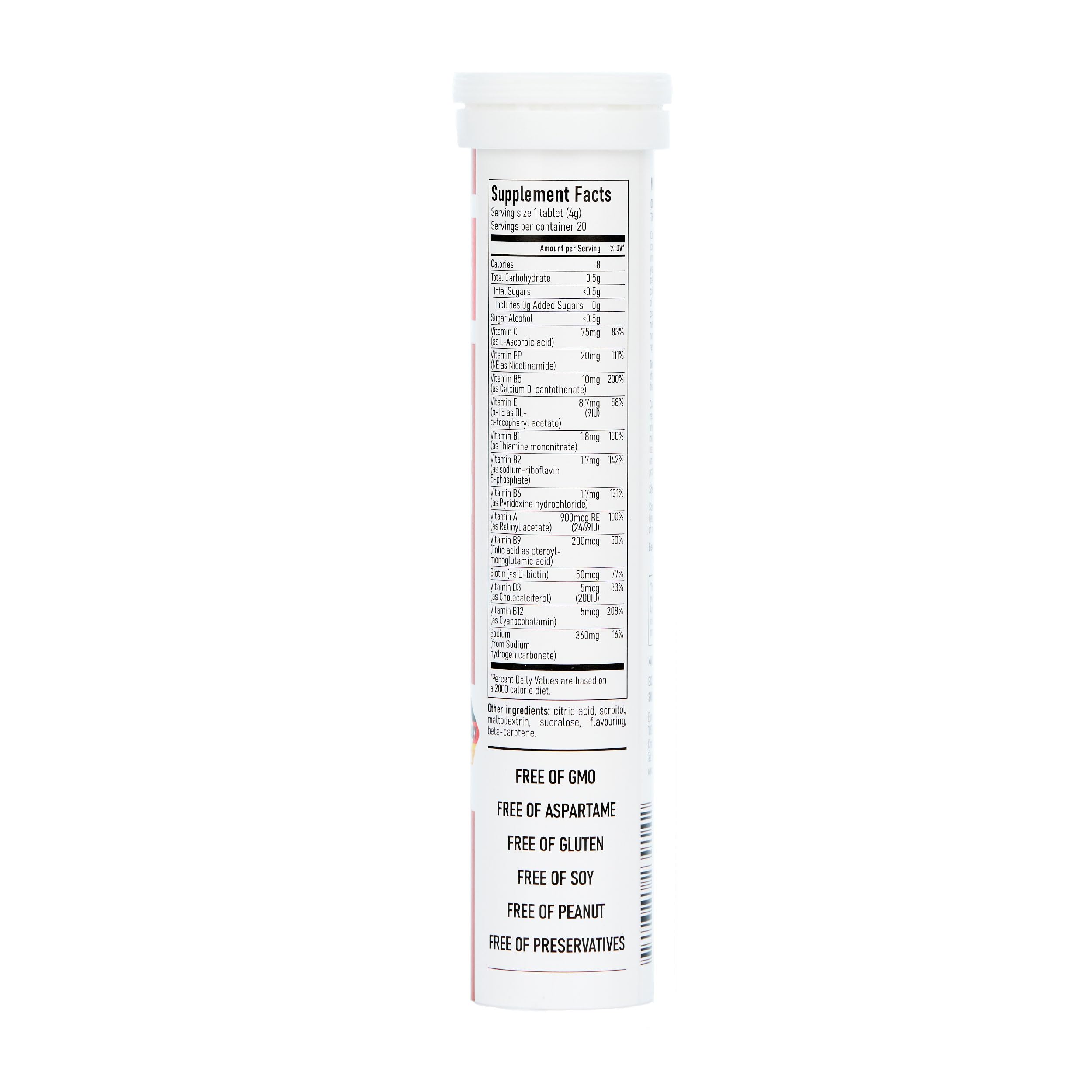 Close-up of Swiss Imports Multivitamins + Biotin effervescent tablet