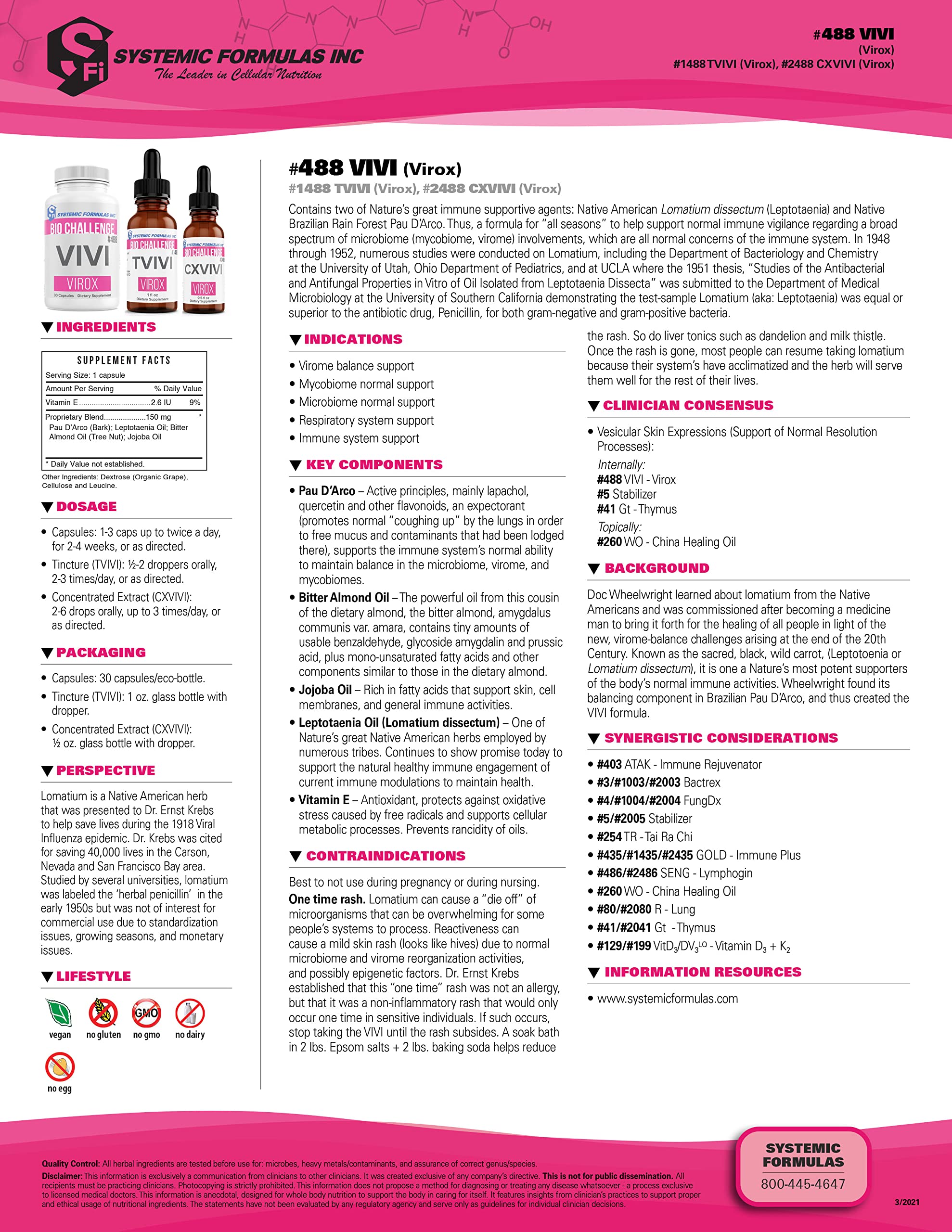 Close-up of Systemic Formulas Lomatium & Pau D’ Arco Blend capsules