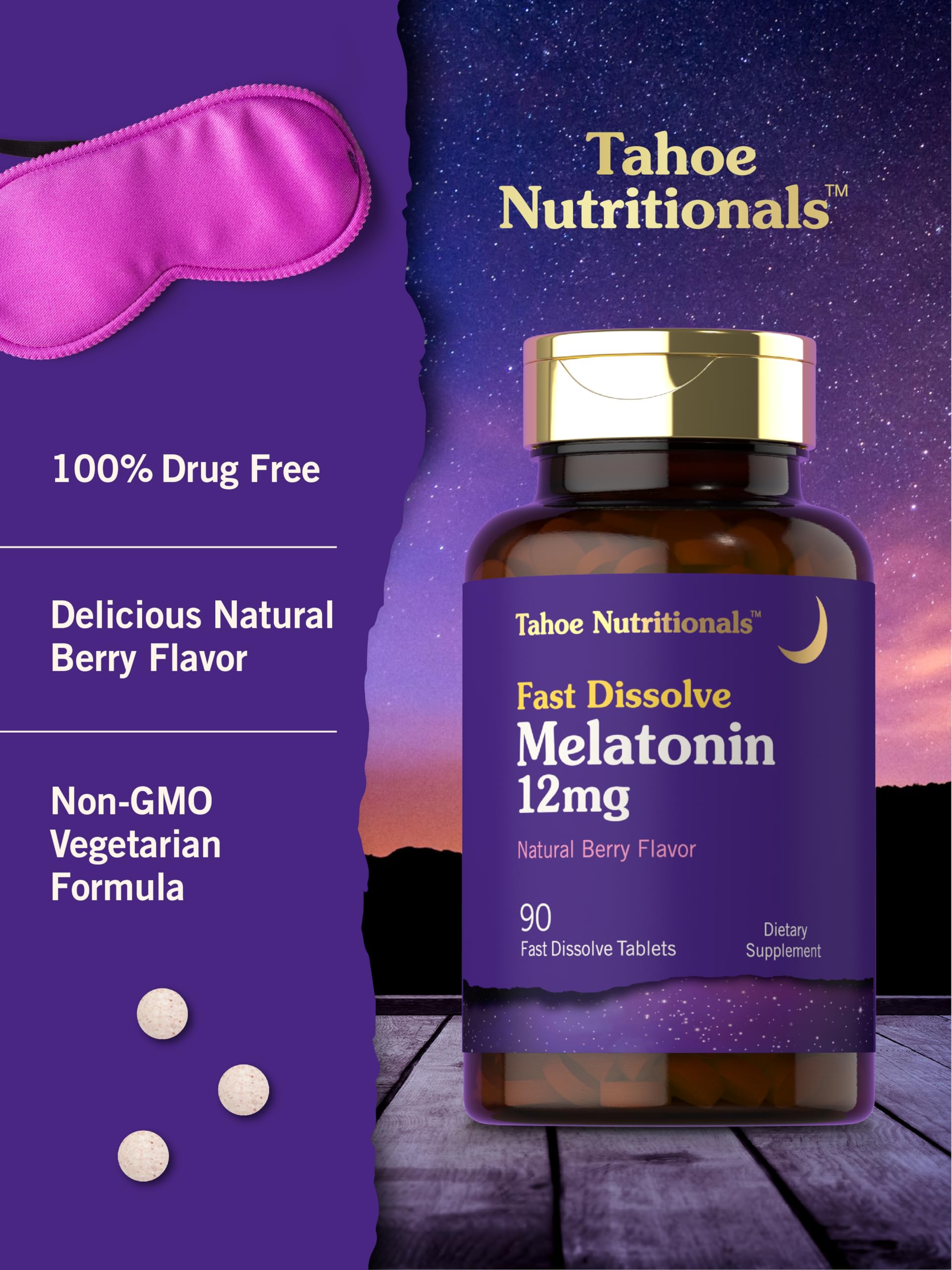 Close-up of Tahoe Nutritionals Melatonin 12mg tablet