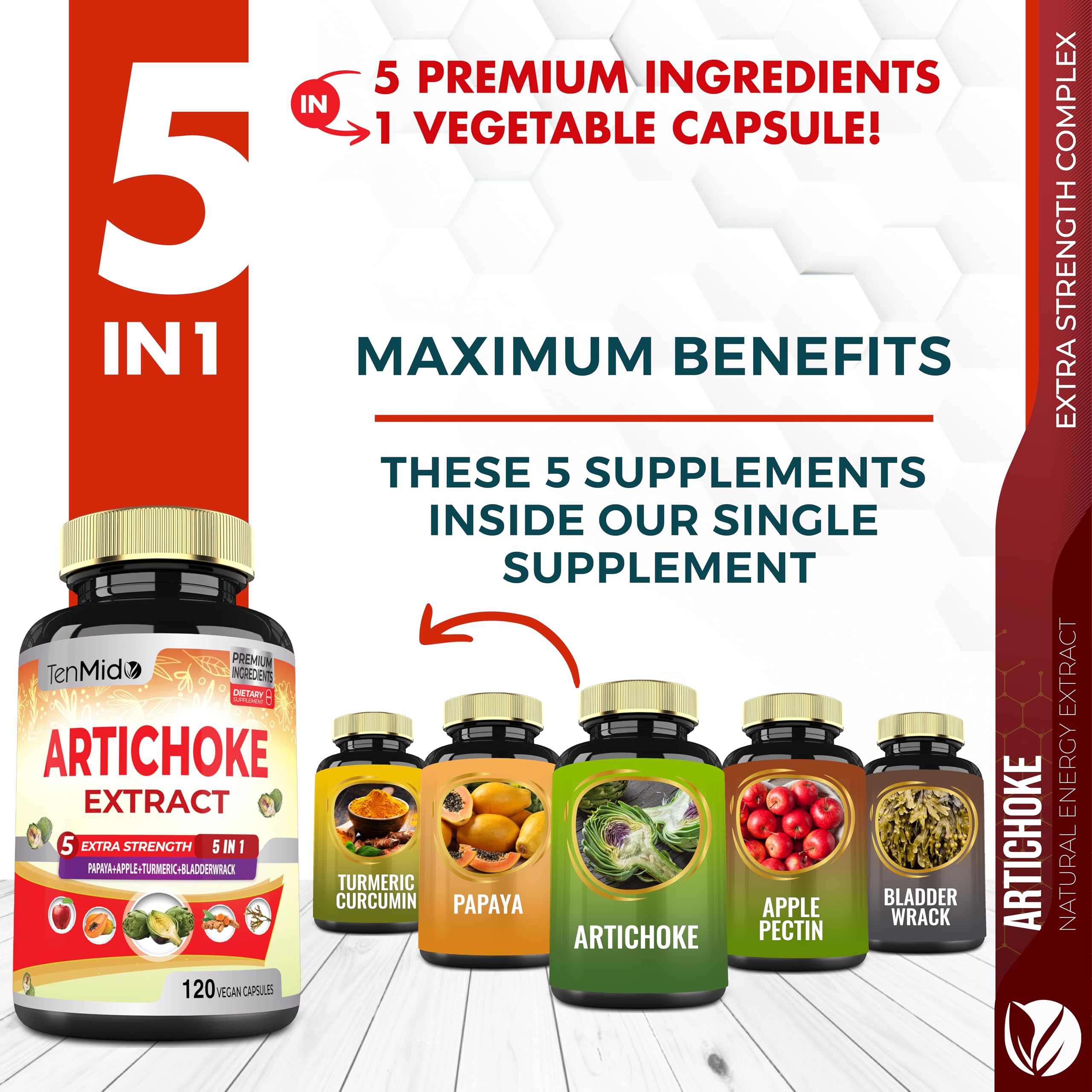Close-up of Tenmido Artichoke Extract Capsules with ingredients