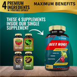 Close-up of Tenmido Beet Root Extract capsules