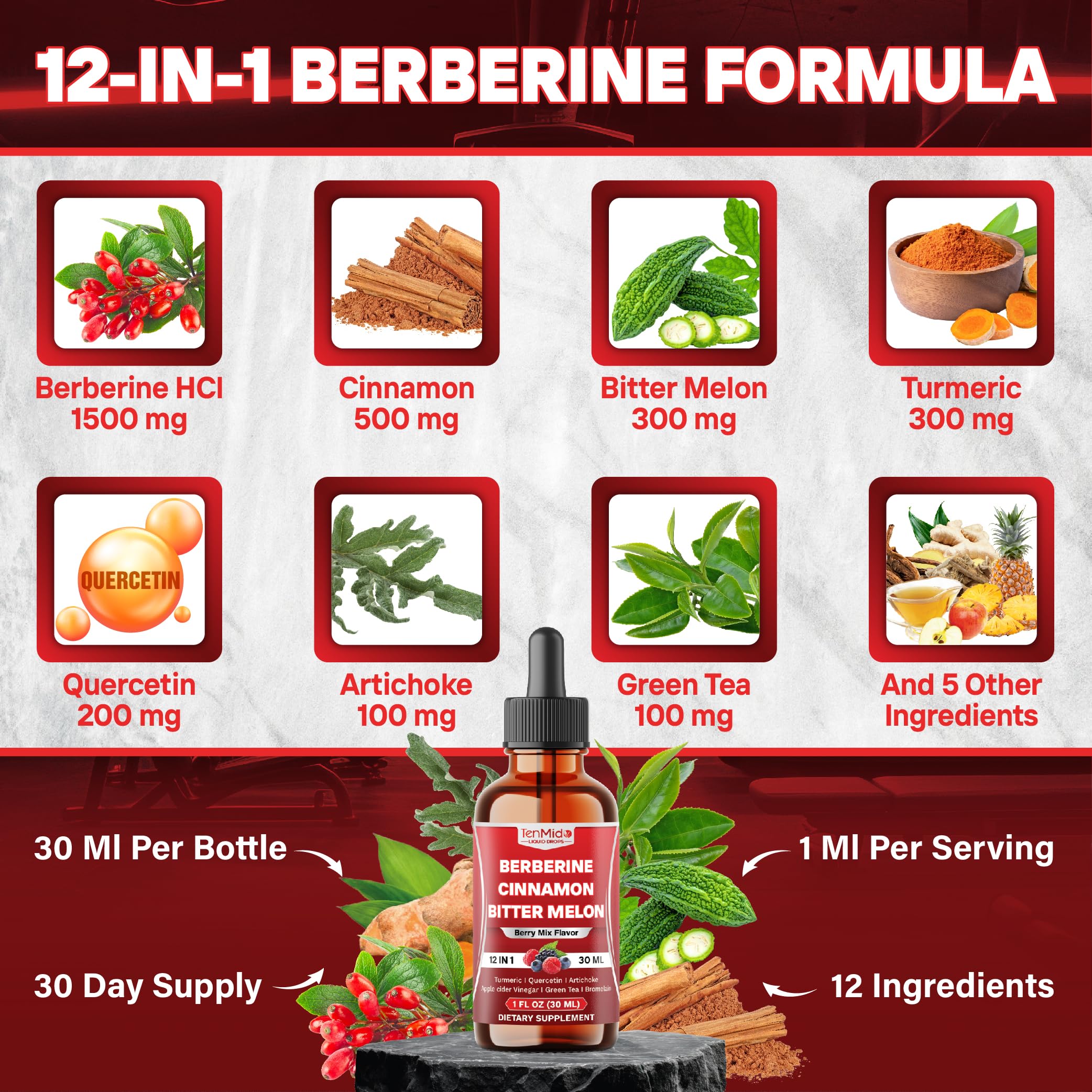 Close-up of Tenmido Berberine Liquid Drops dropper