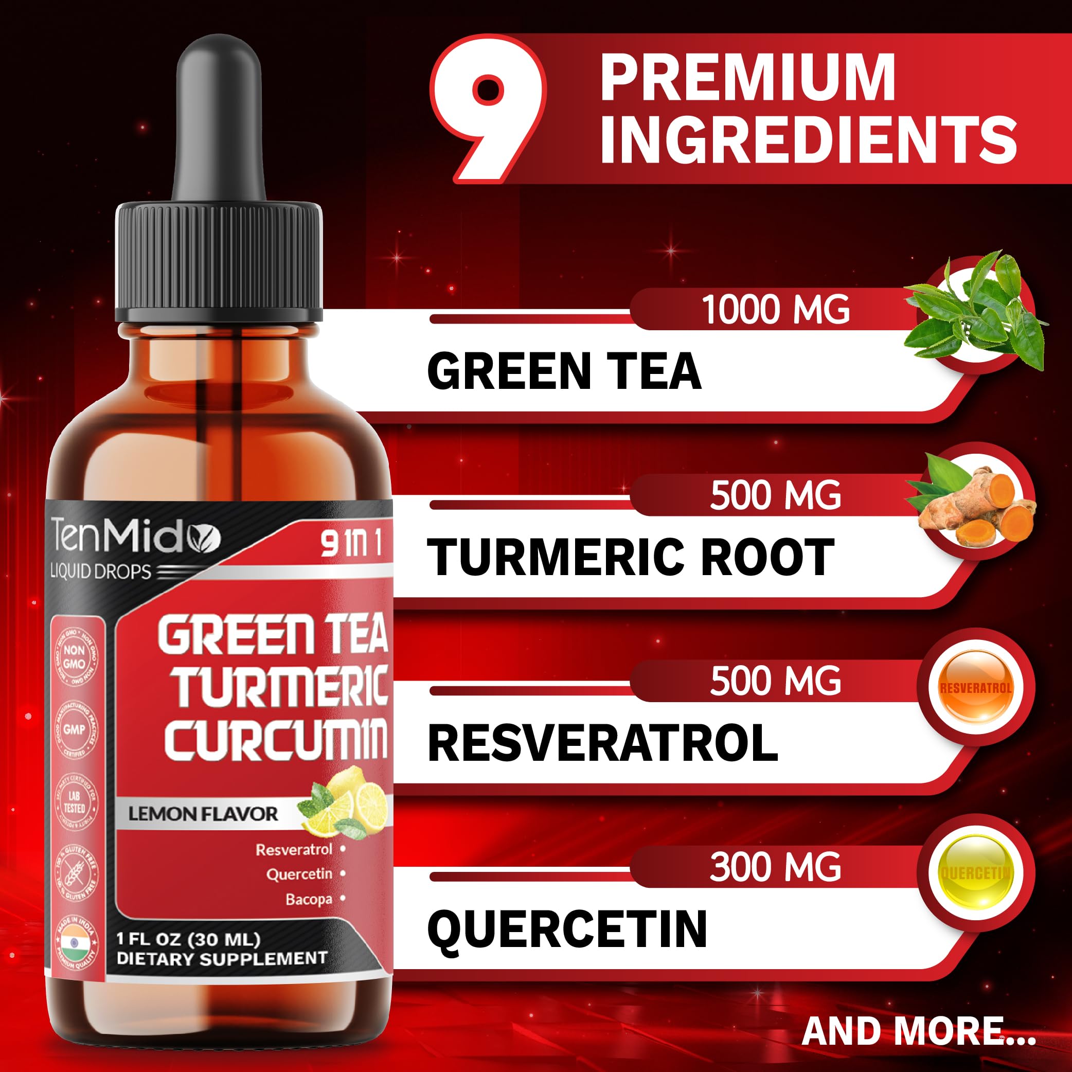 Close-up of Tenmido Green Tea Extract Liquid Drops dropper