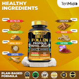 Close-up of Tenmido Royal Jelly Supplement capsules