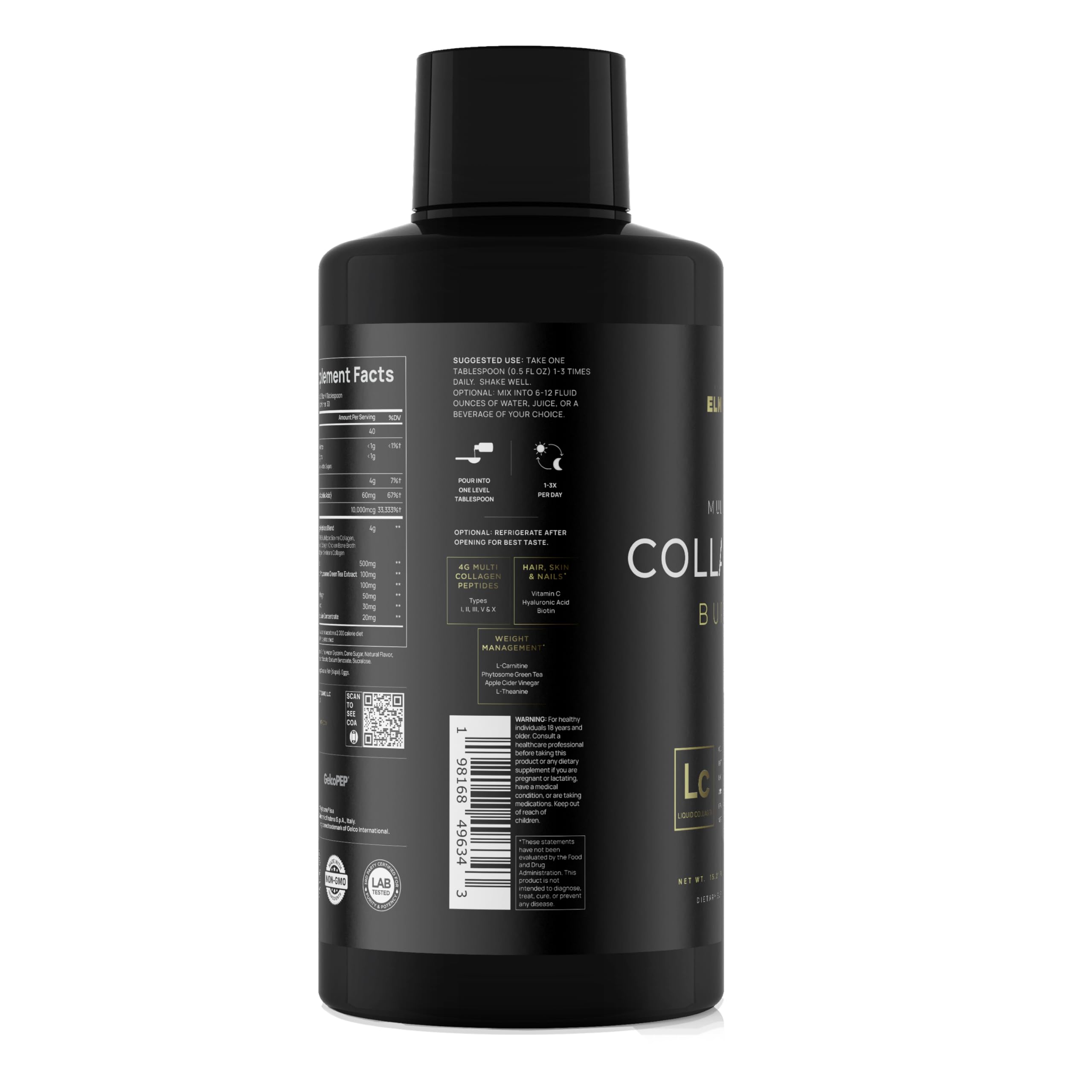 Close-up of TERRA ELMNT Liquid Collagen Shot showing liquid texture