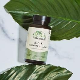 Close-up of TERRA ORIGIN ADK Vitamin D3 & K2 Liquid Capsules