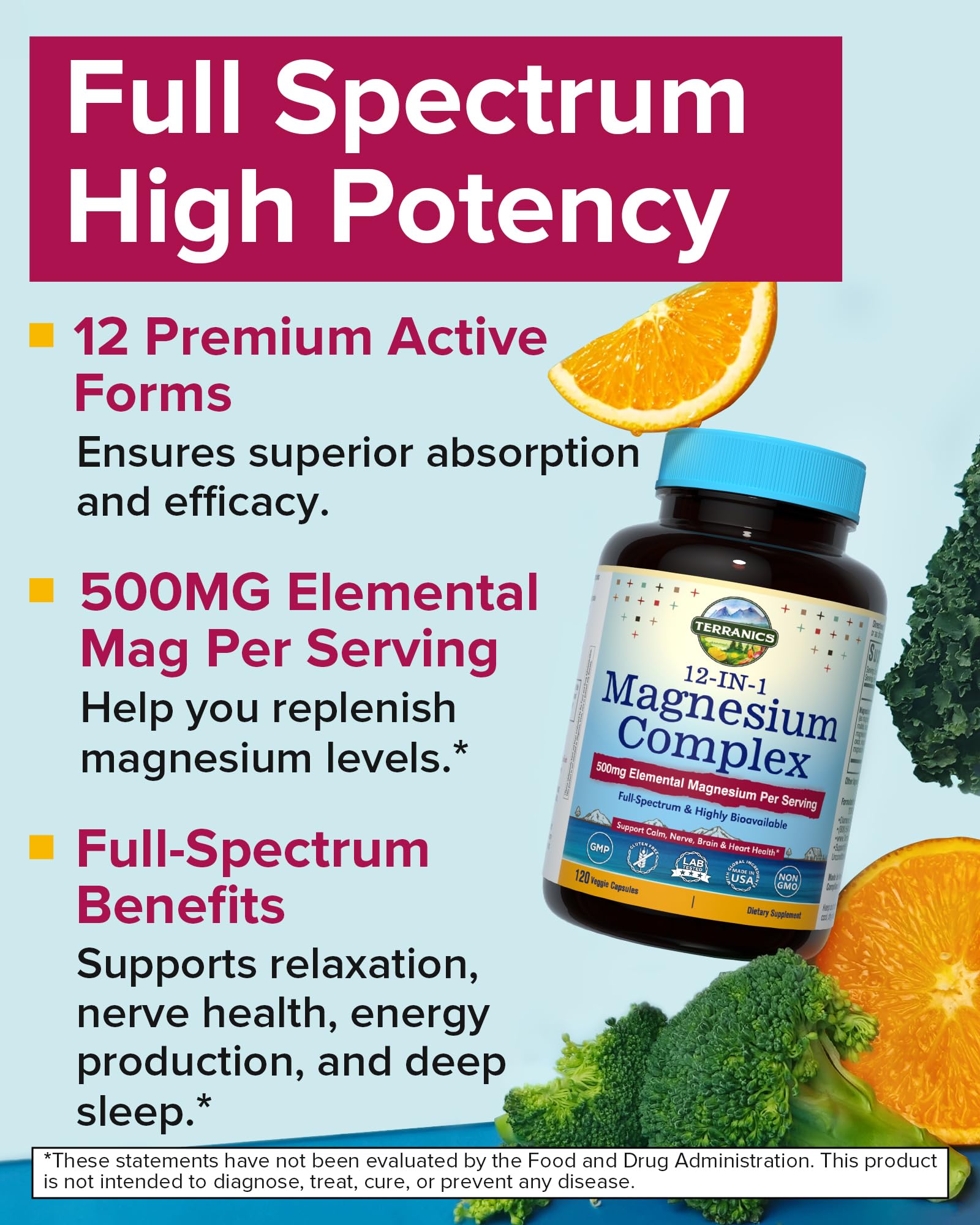 Close-up of Terranics Magnesium Complex capsules