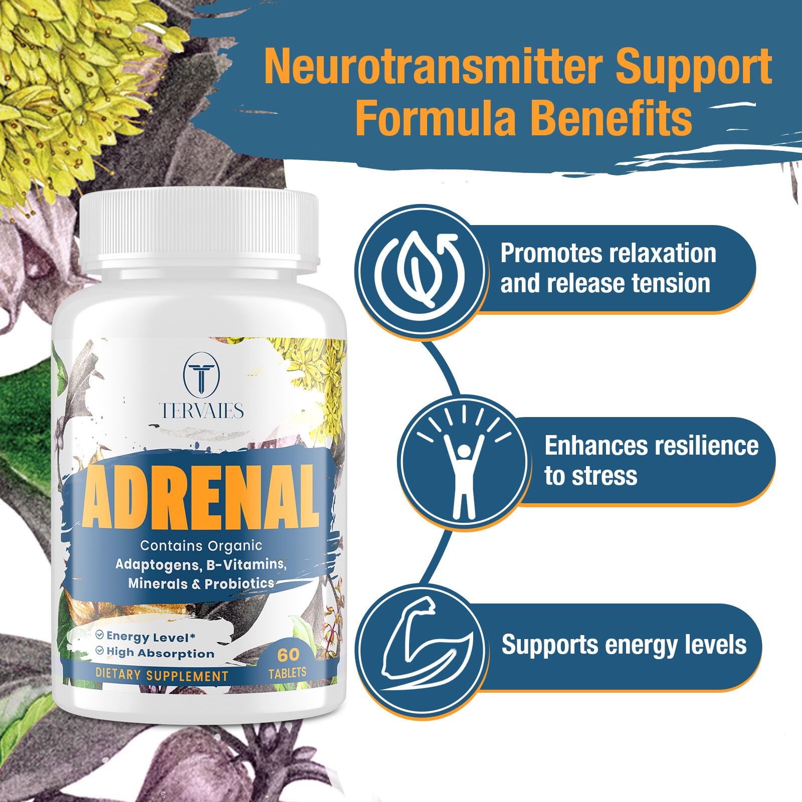 Close-up of Tervaies Adrenal Extracts Supplement tablets