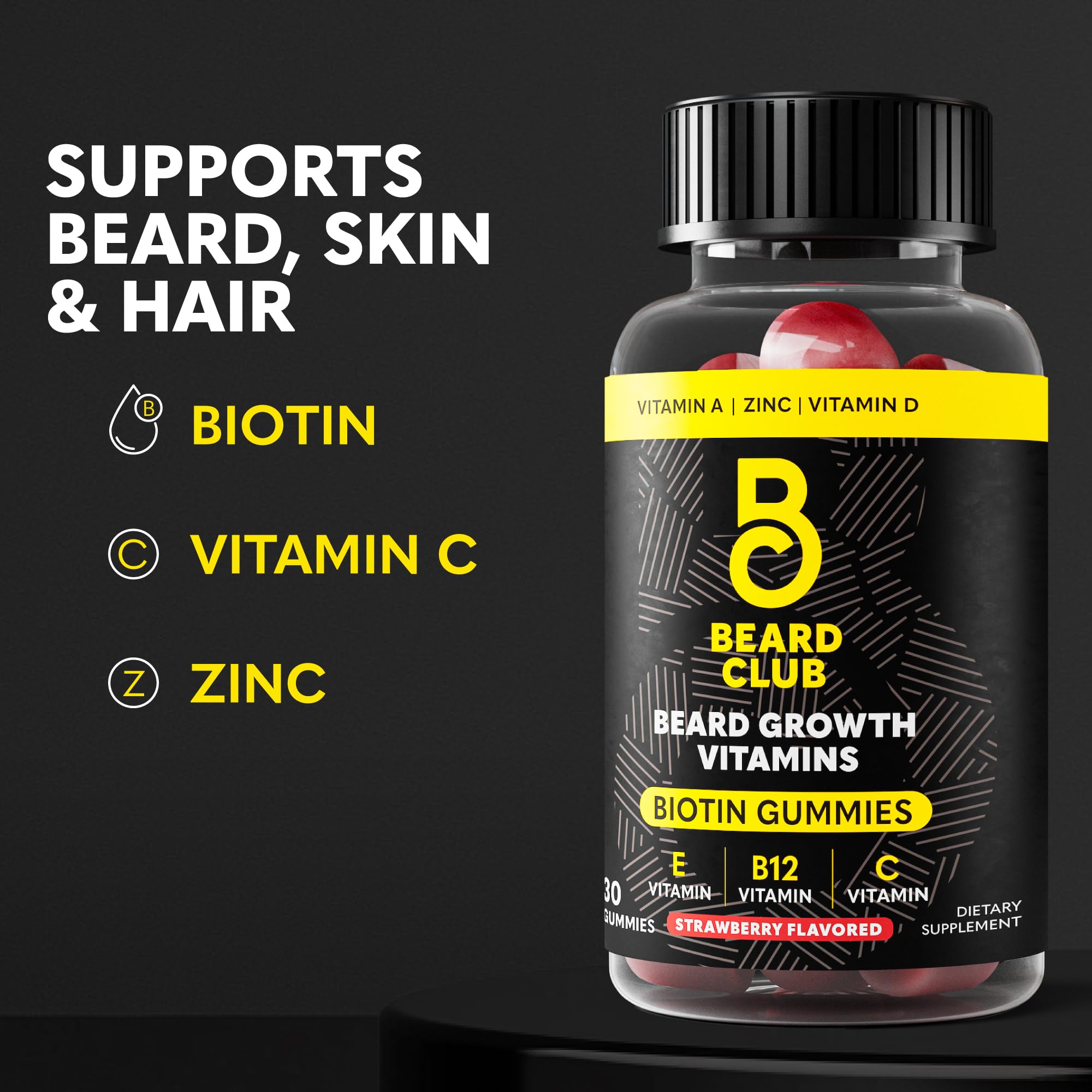 Close-up of The Beard Club Beard Growth Gummies strawberry flavour