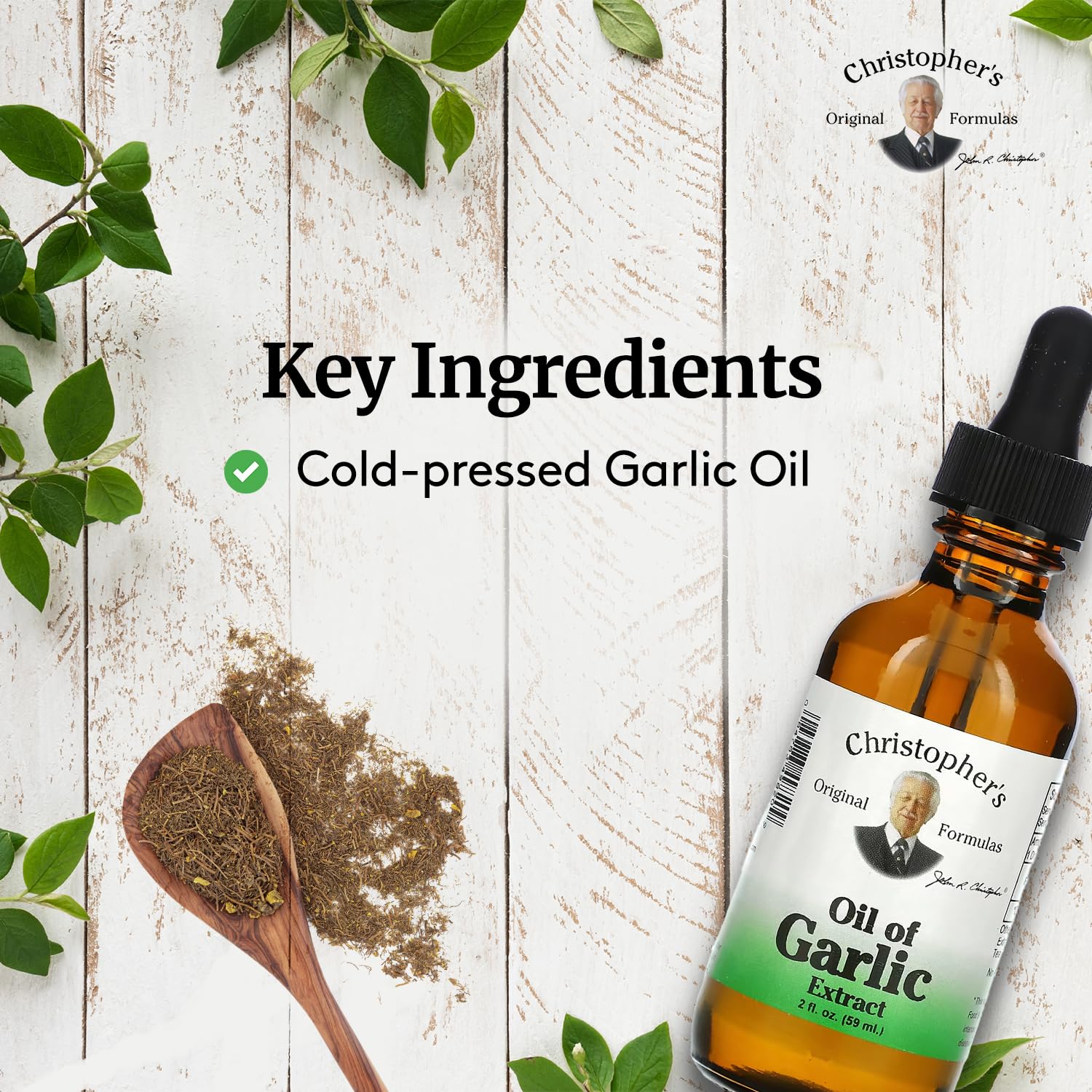 Close-up of the cold-pressed garlic oil extract bottle