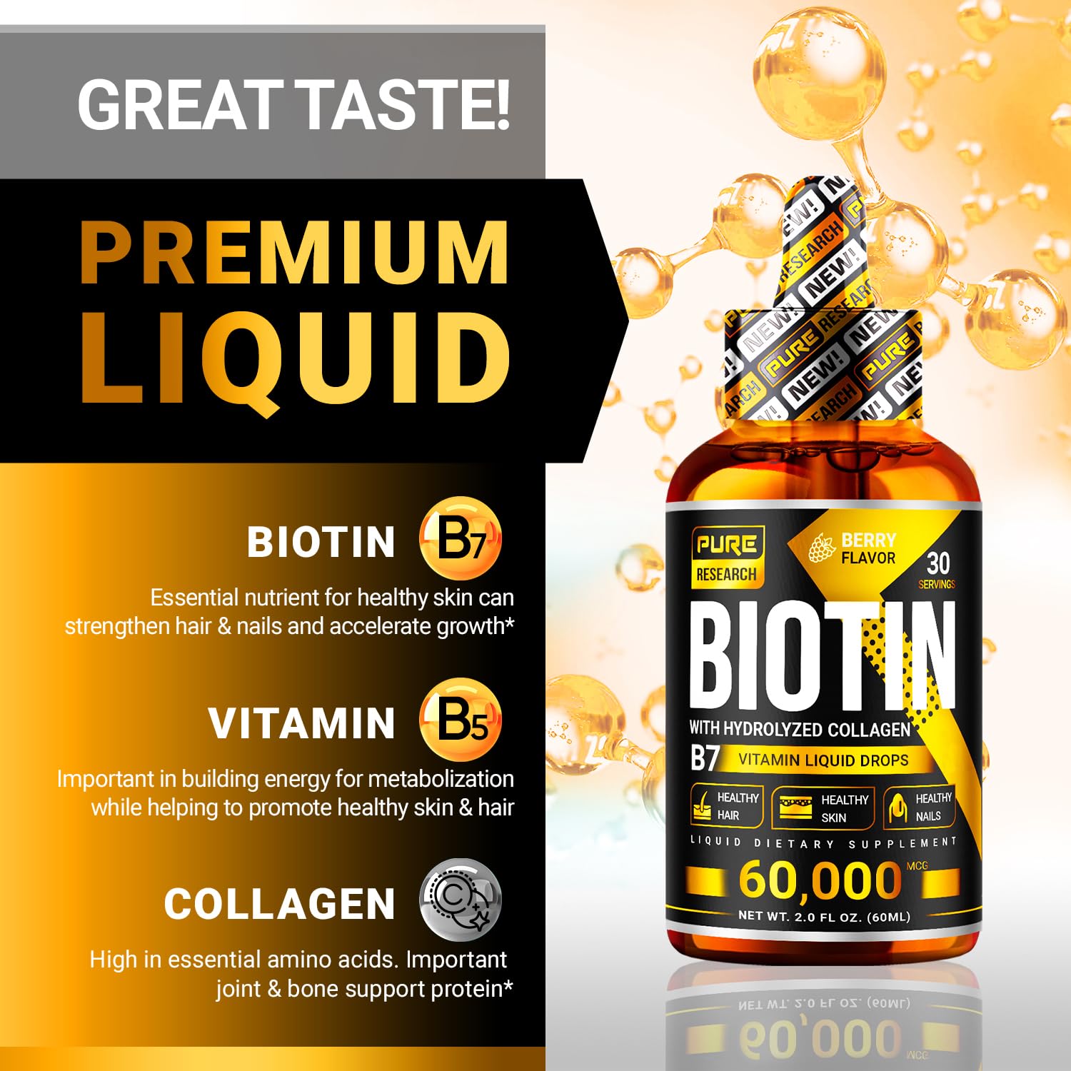 Close-up of the dropper of PURE RESEARCH Biotin Collagen Liquid Drops