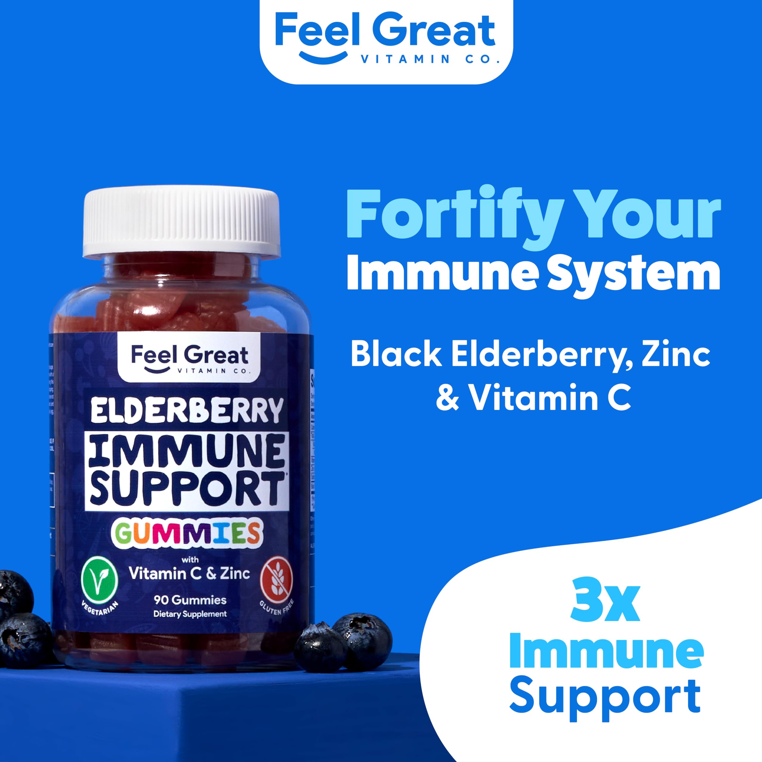 Close-up of The Feel Great Vitamin Company Elderberry Gummies showing gummy texture
