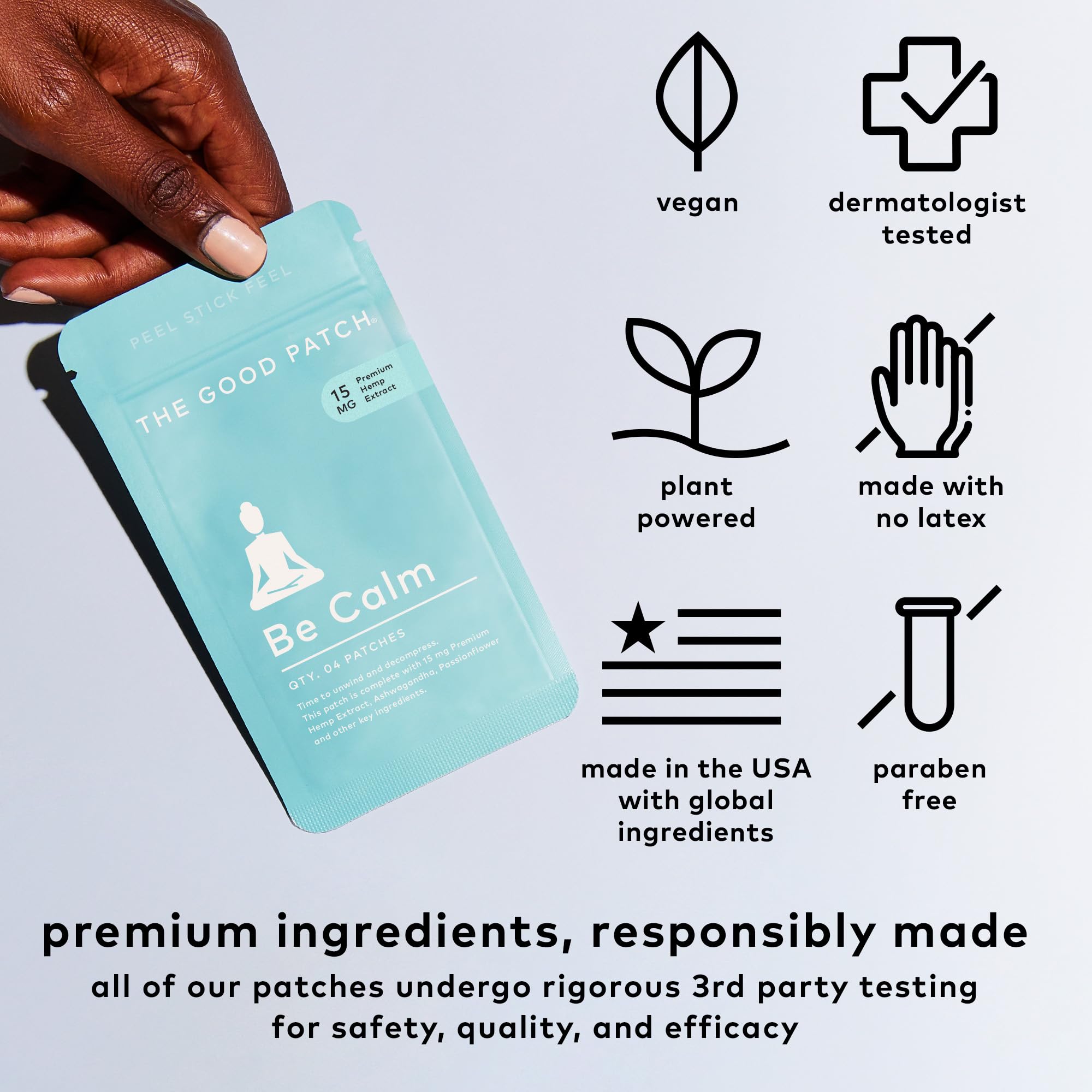 Close-up of The Good Patch Be Calm Patch ingredients
