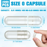 Close-up of Timgle size 0 empty capsules in clear