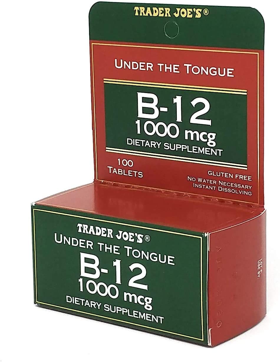Close-up of Trader Joe's Under The Tongue B-12 tablet