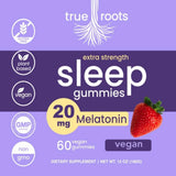 Close-up of True Roots Sleep Gummies strawberry flavour