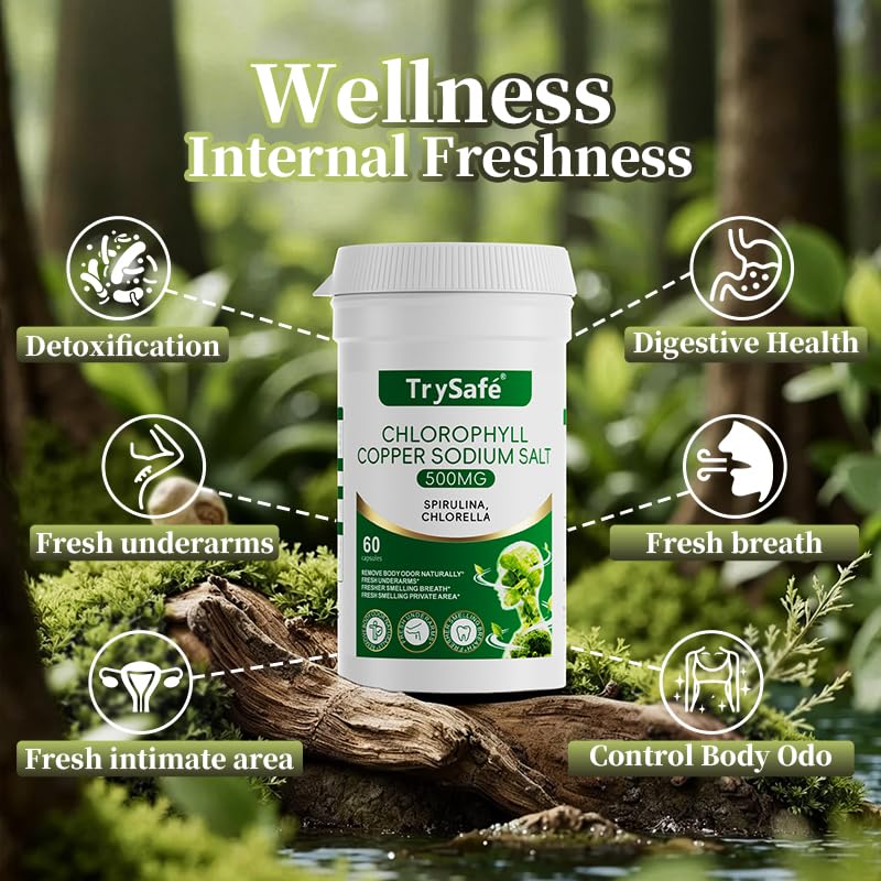 Close-up of TrySafe Natural Chlorophyll Capsules 950MG