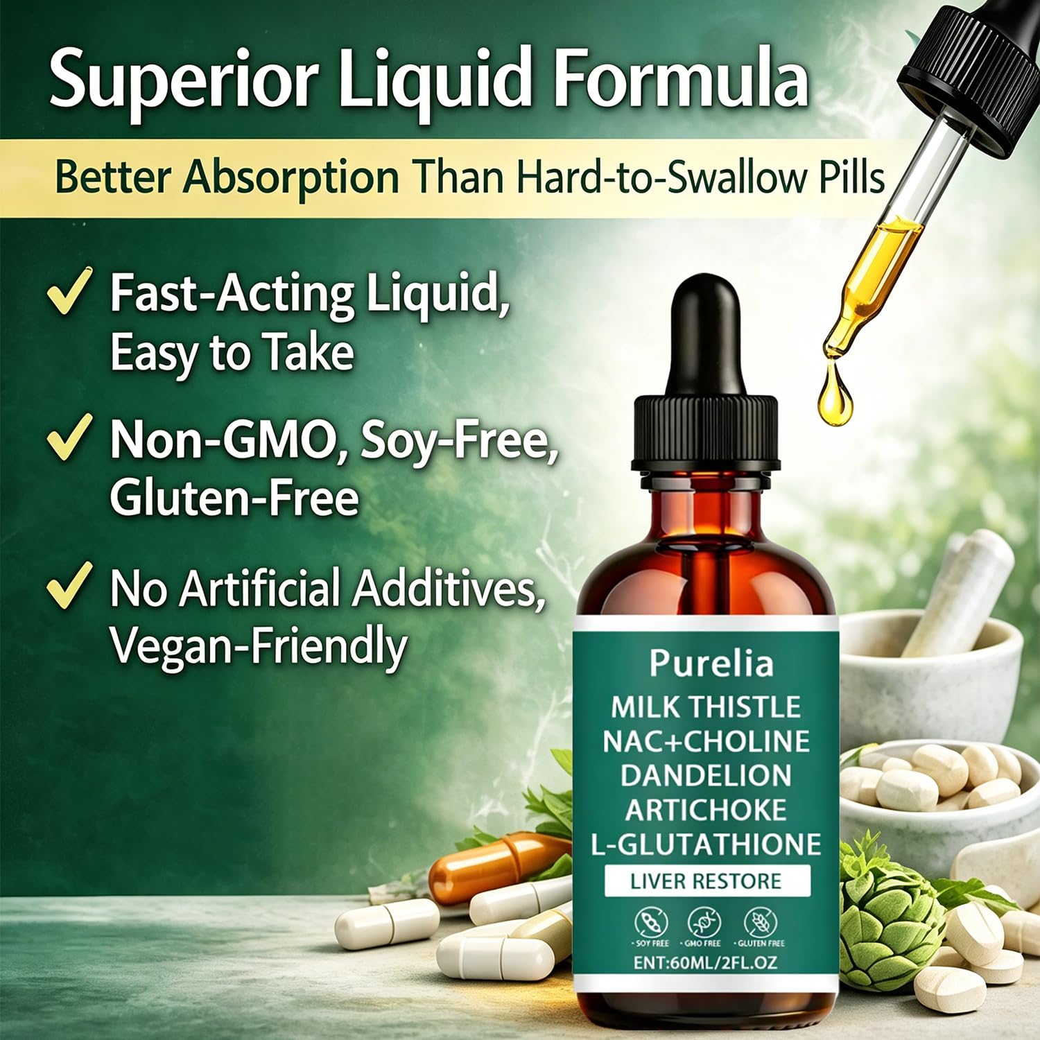 Close-up of UCHIHA Milk Thistle Supplement dropper