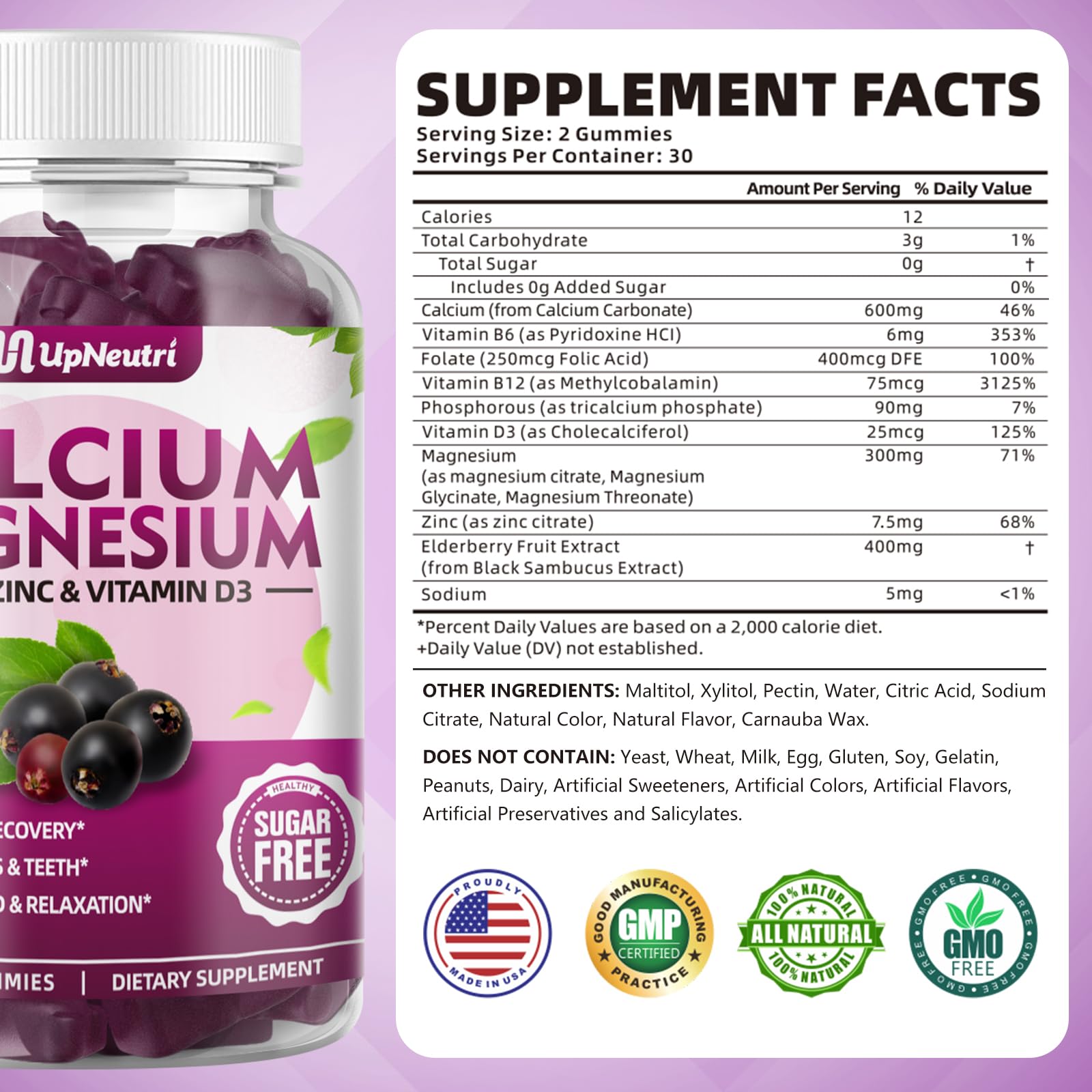 Close-up of UPNEUTRI Calcium Magnesium Zinc Gummies