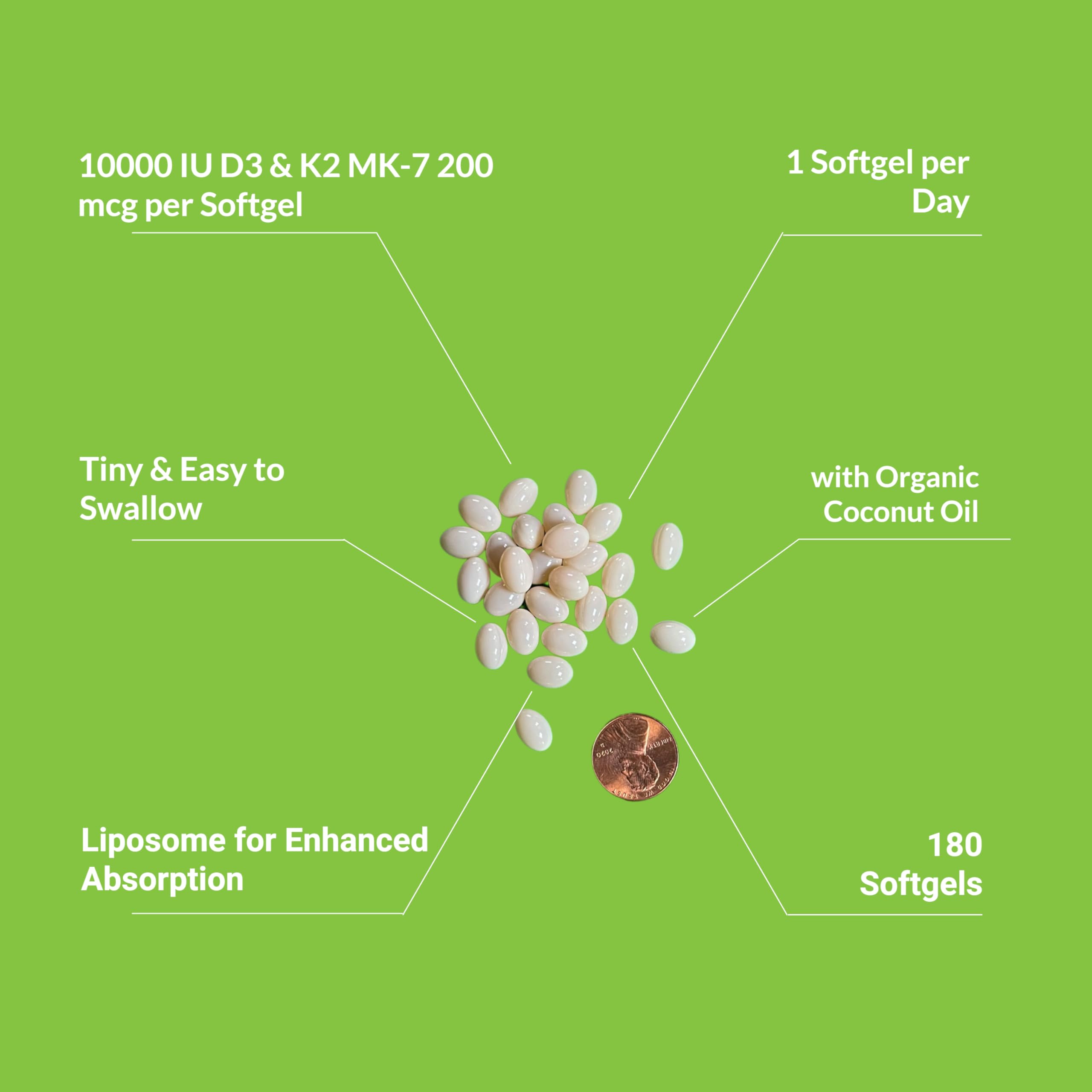 Close-up of UpNourish Liposomal Vitamin D3 K2 softgel showing size