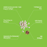 Close-up of UpNourish Liposomal Vitamin D3 K2 softgel showing size