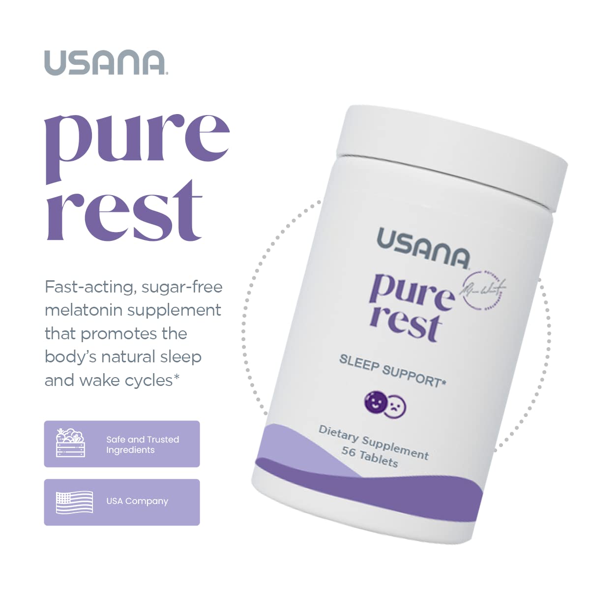 Close-up of USANA Pure Rest Melatonin sugar-free tablet