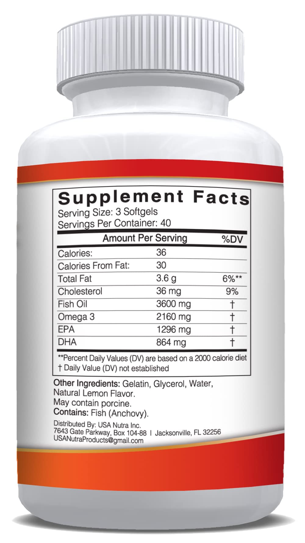 Close-up of USANUTRA Fish Oil Softgels displaying natural lemon flavour