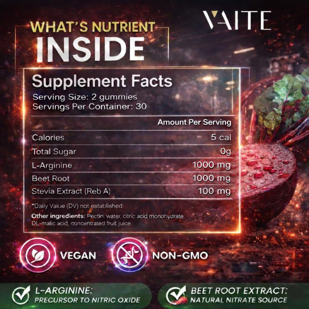 Close-up of VAITE L-Arginine & Beet Root Gummies