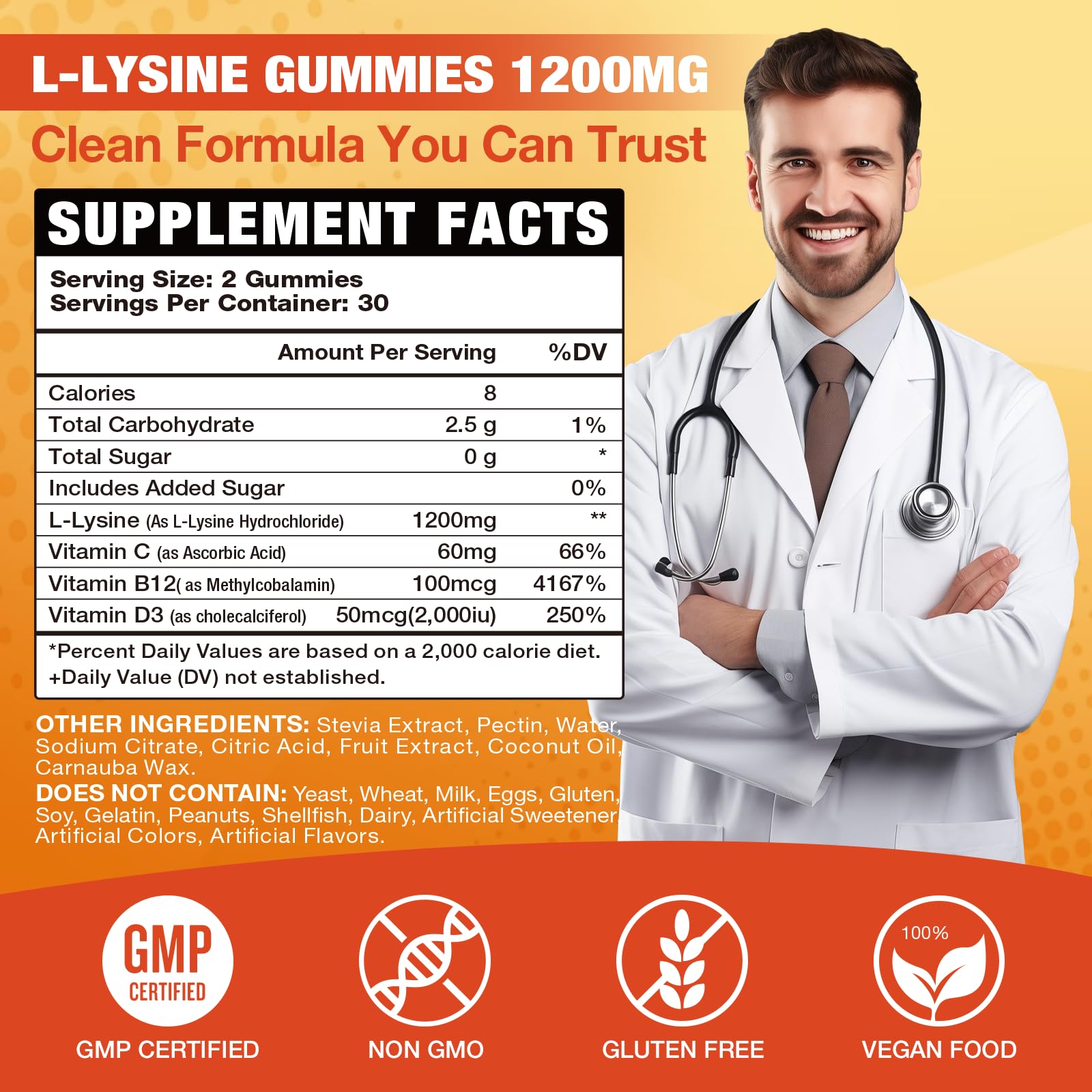 Close-up of VAJYKEWJY L-Lysine Gummies showing mixed berry gummies