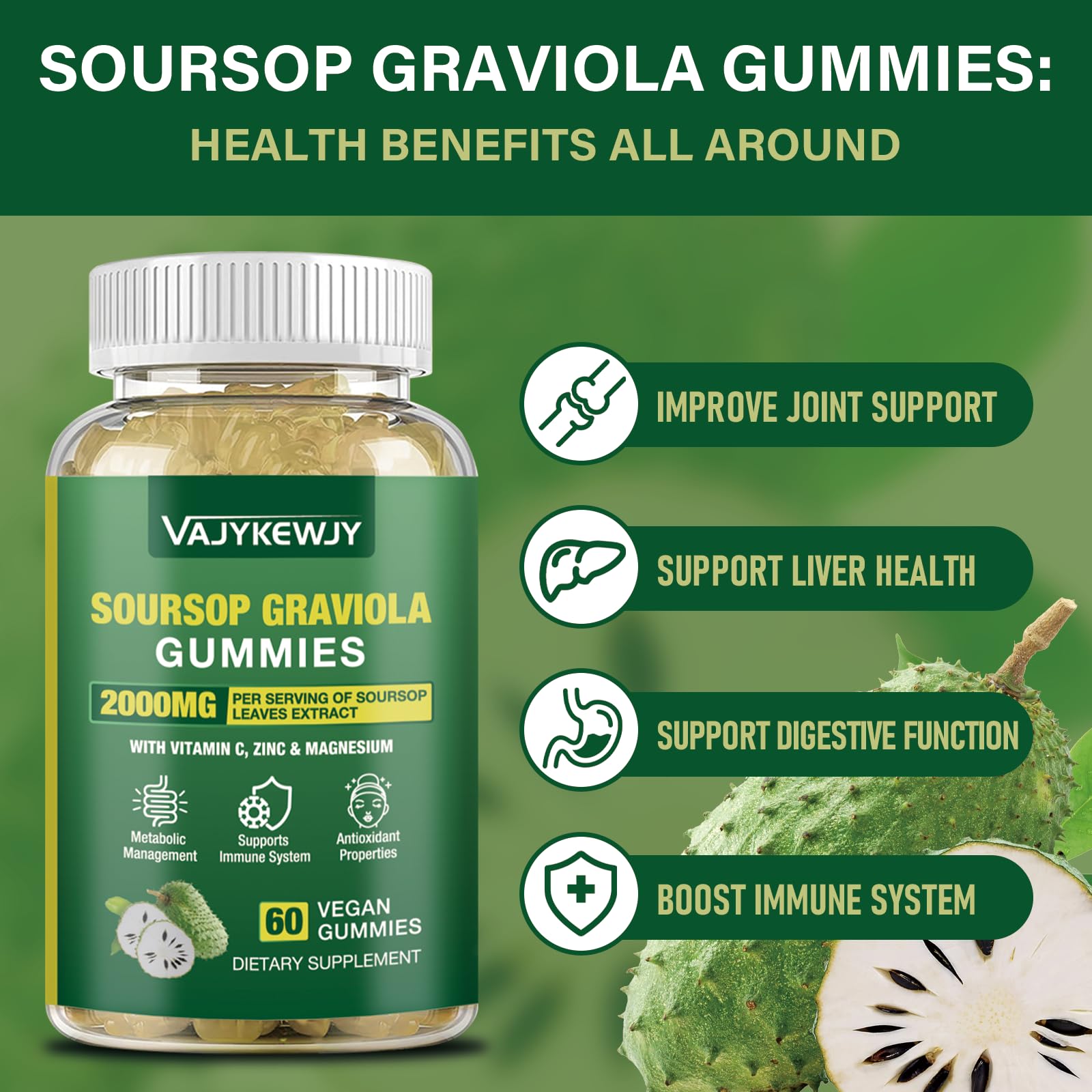 Close-up of VAJYKEWJY Soursop Gummies