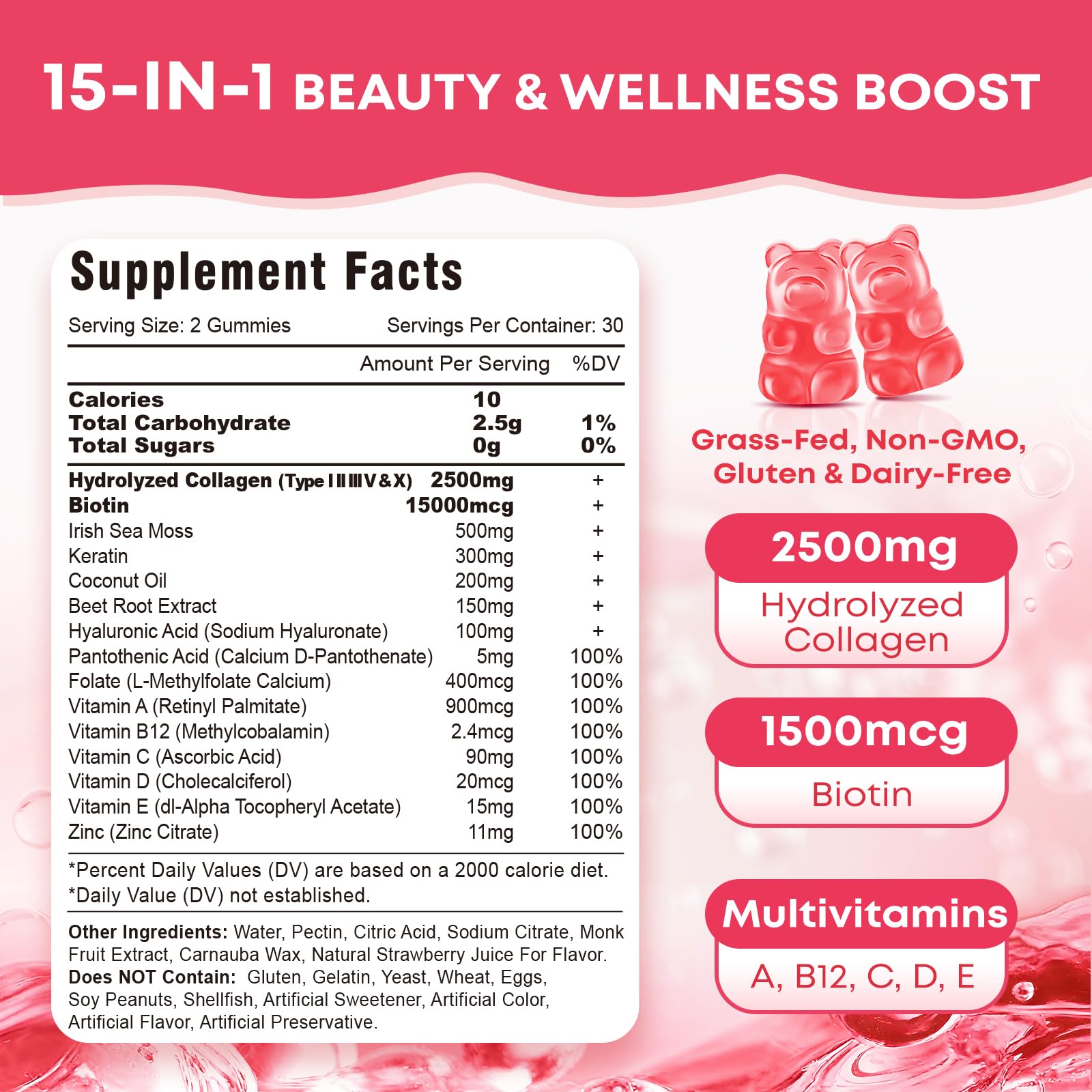 Close-up of Vazatisi Collagen Gummies strawberry flavour