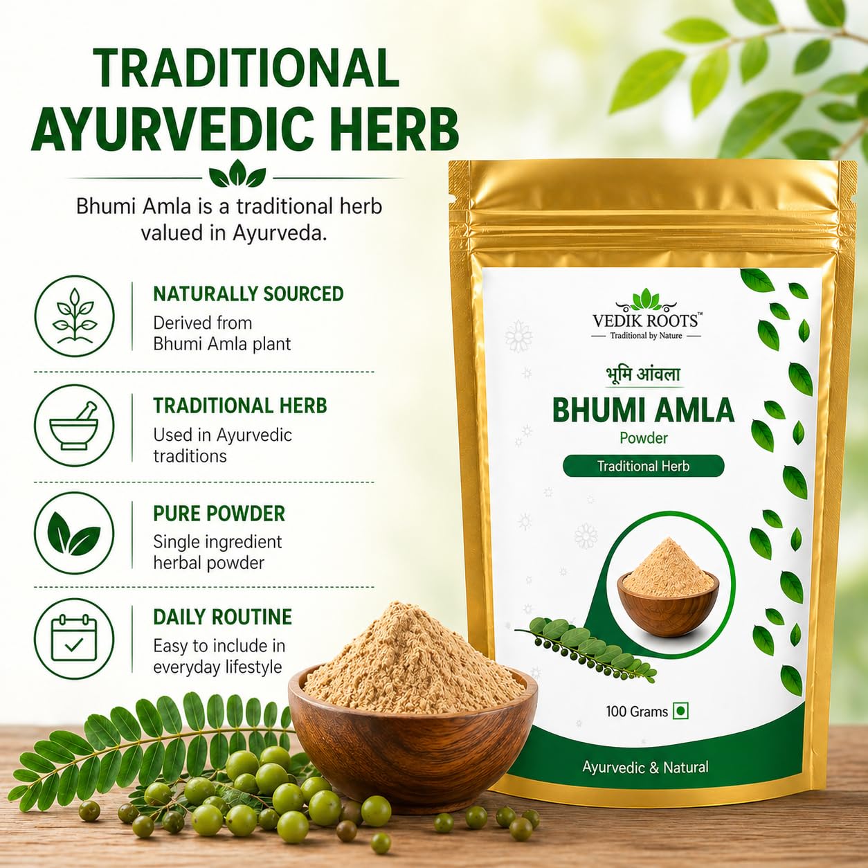 Close-up of VEDIKROOTS Bhumi Amla Powder texture
