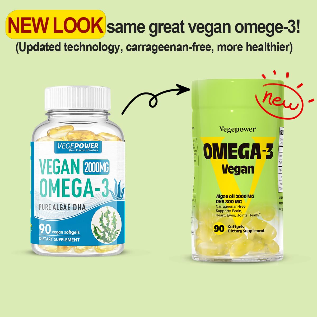 Close-up of VEGEPOWER Algae Omega-3 DHA softgels