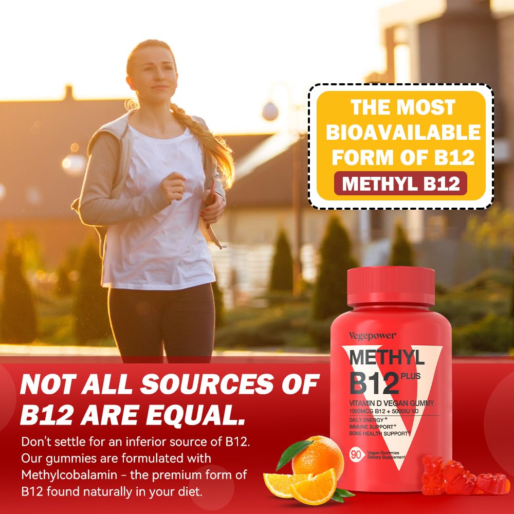 Close-up of VEGEPOWER Vegan Methyl B12 D3 Gummies
