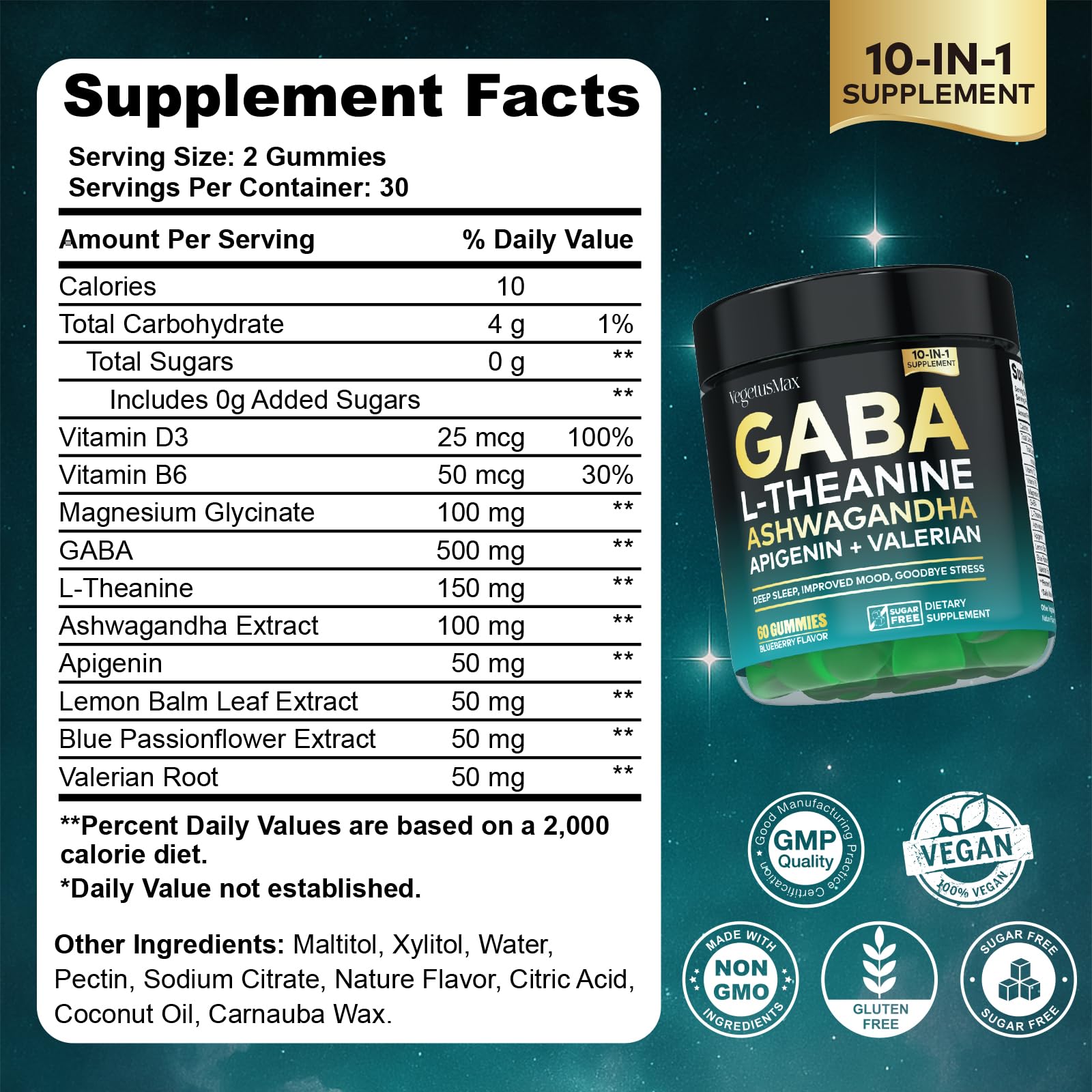 Close-up of VEGETUSMAX GABA Gummies showing gummy texture