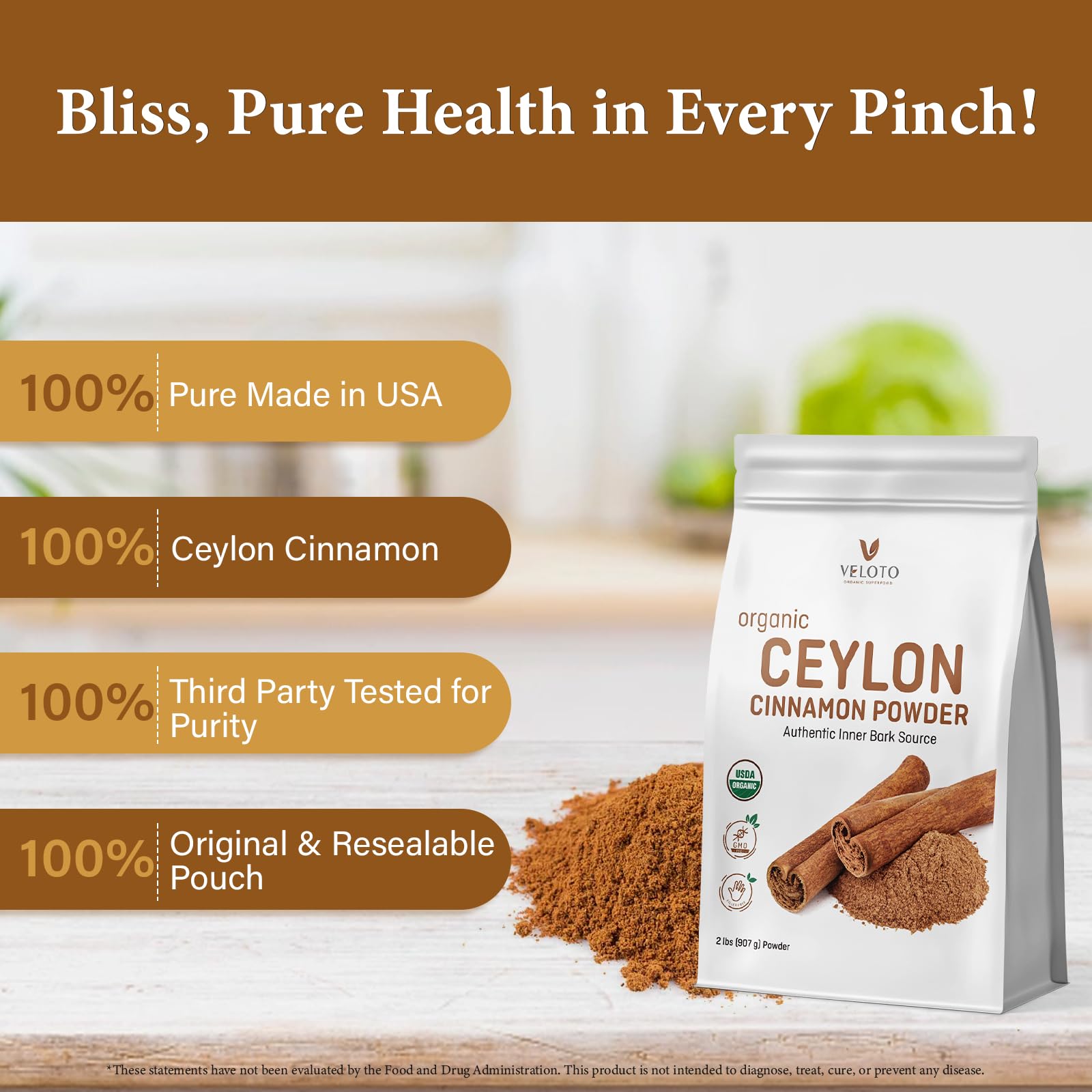 Close-up of VELOTO Organic Ceylon Cinnamon Powder texture