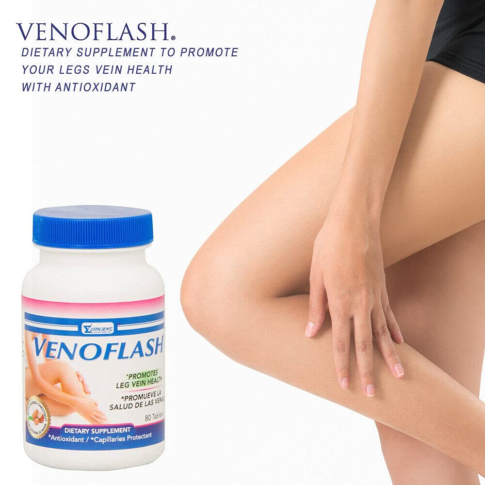 Close-up of Venoflash capsules and ingredients