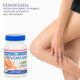 Close-up of Venoflash capsules and ingredients