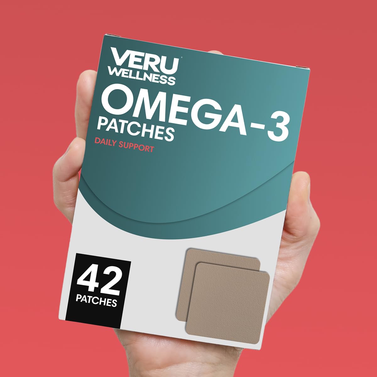 Close-up of Veru Wellness Omega-3 Patch on skin