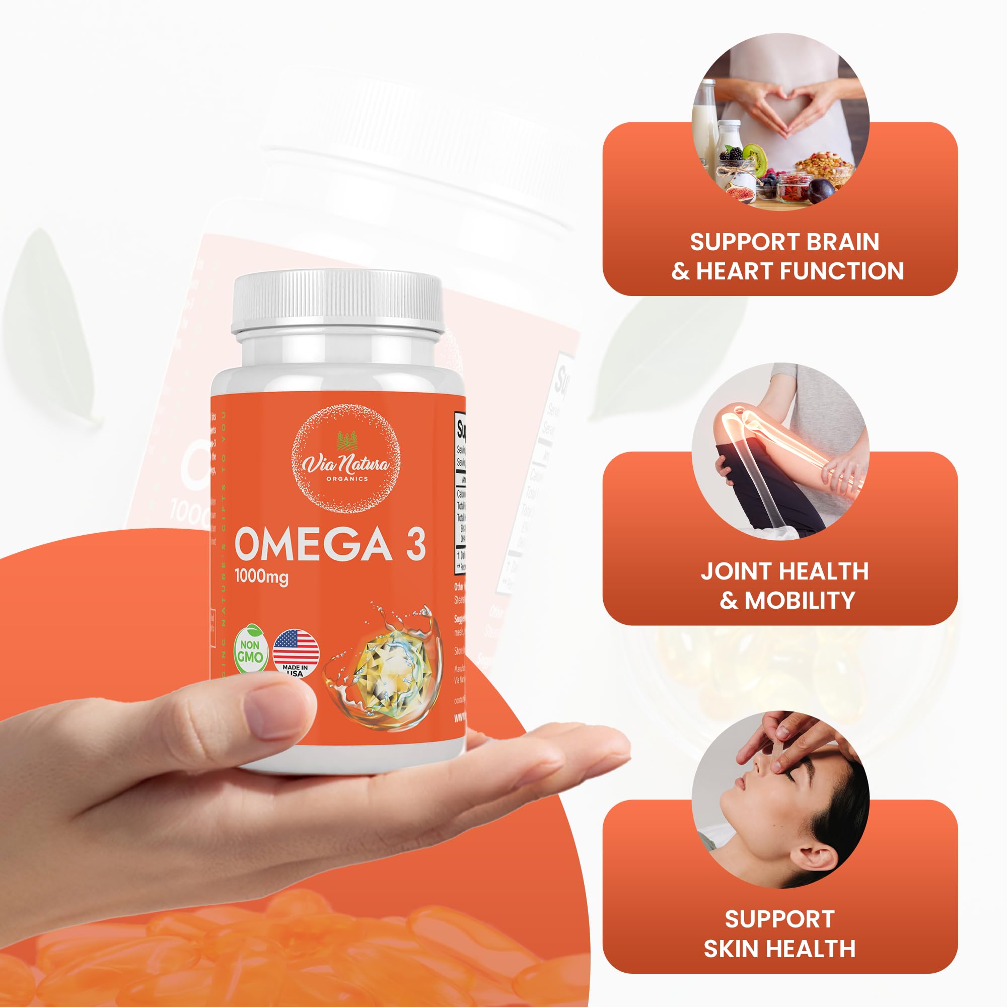 Close-up of Via Natura Organics Omega-3 Fish Oil softgel