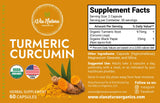 Close-up of Via Natura Organics Turmeric Capsules showing label details